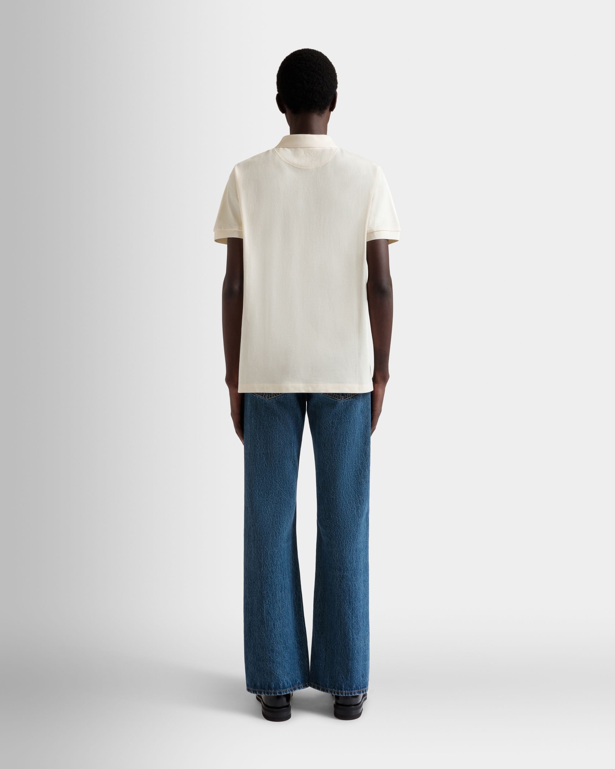 Bally Global - Polo With a Bally Flag in Ivory Cotton - Blanc