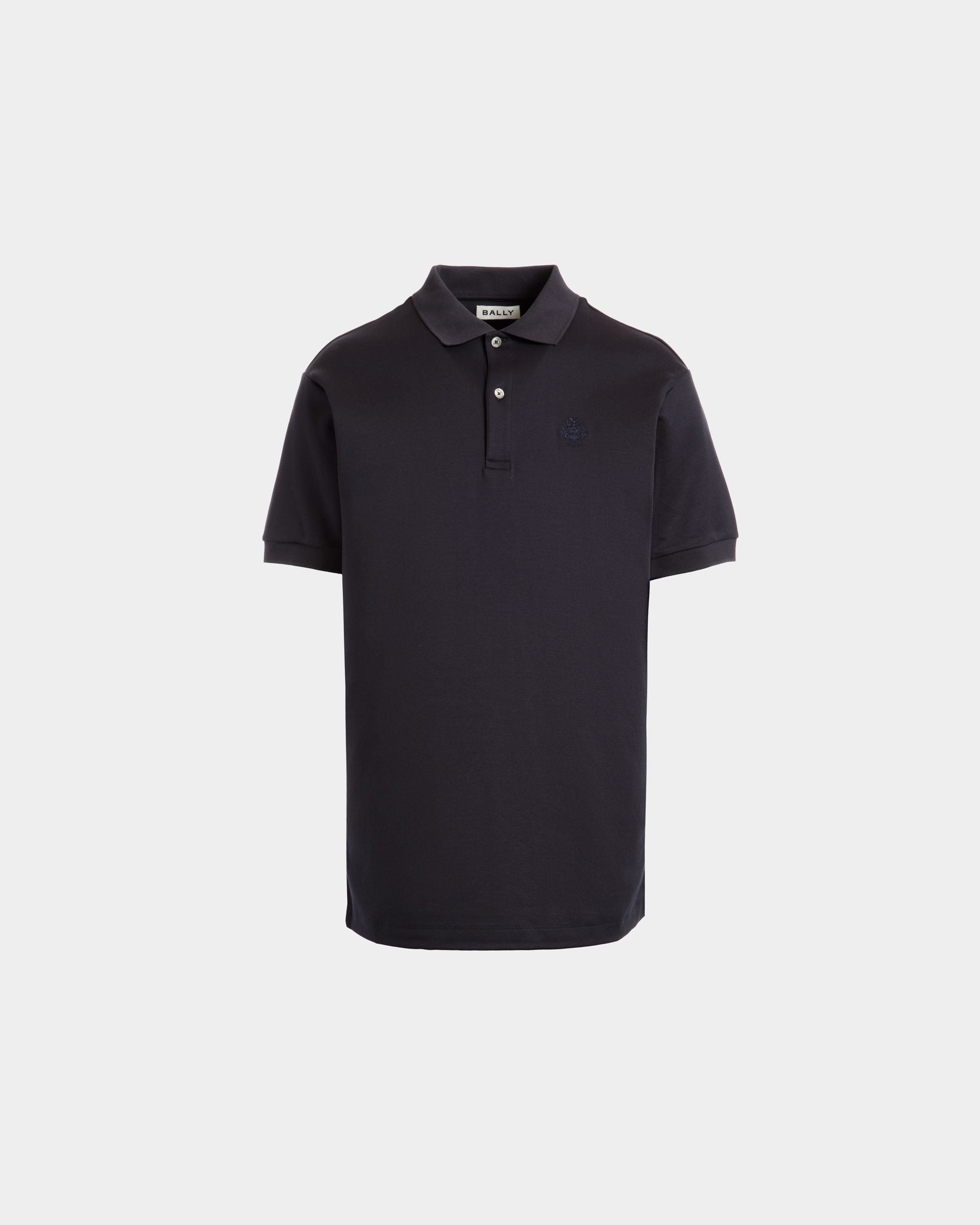 Bally Global - Short Sleeve Polo With a Bally Crest Logo in a Navy Blue Cotton Silk Blend - Azul