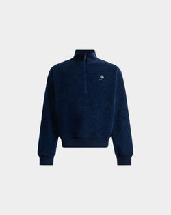 Sudadera De Cremallera Corta De Felpa Navy Blue Con Escudo Bally Crest