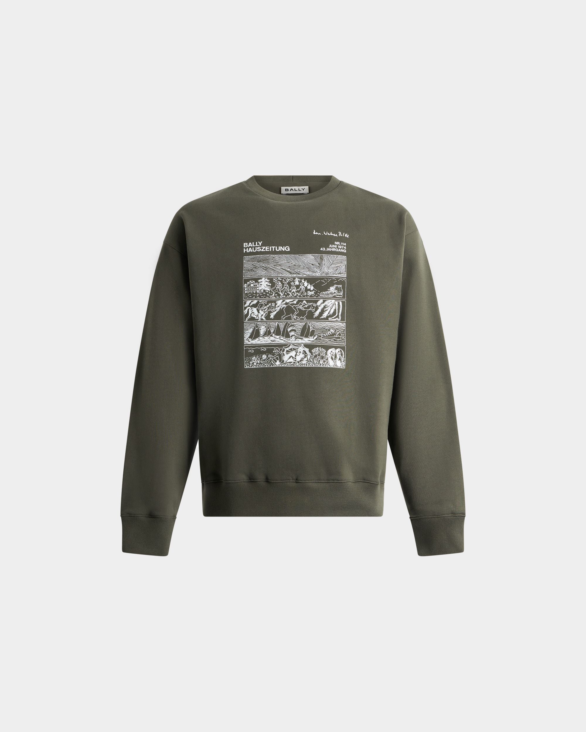 Bally Global - Sudadera De Cuello Redondo De Algodón Military Green Con Gráfico De Cómic - Verde