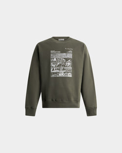 Sudadera De Cuello Redondo De Algodón Military Green Con Gráfico De Cómic