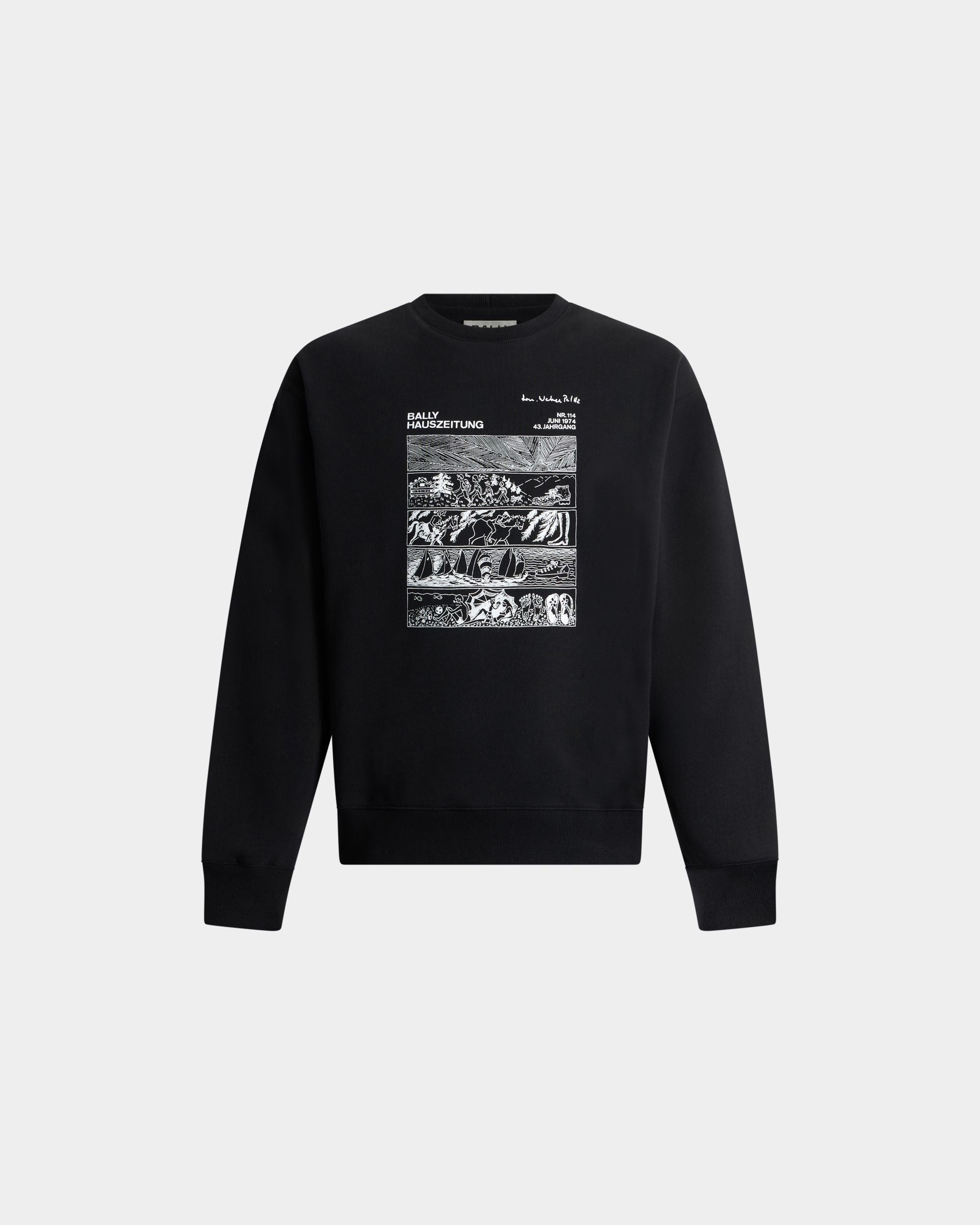 Bally Global - Crewneck Sweatshirt in Black Cotton With a Comics Graphic - Black