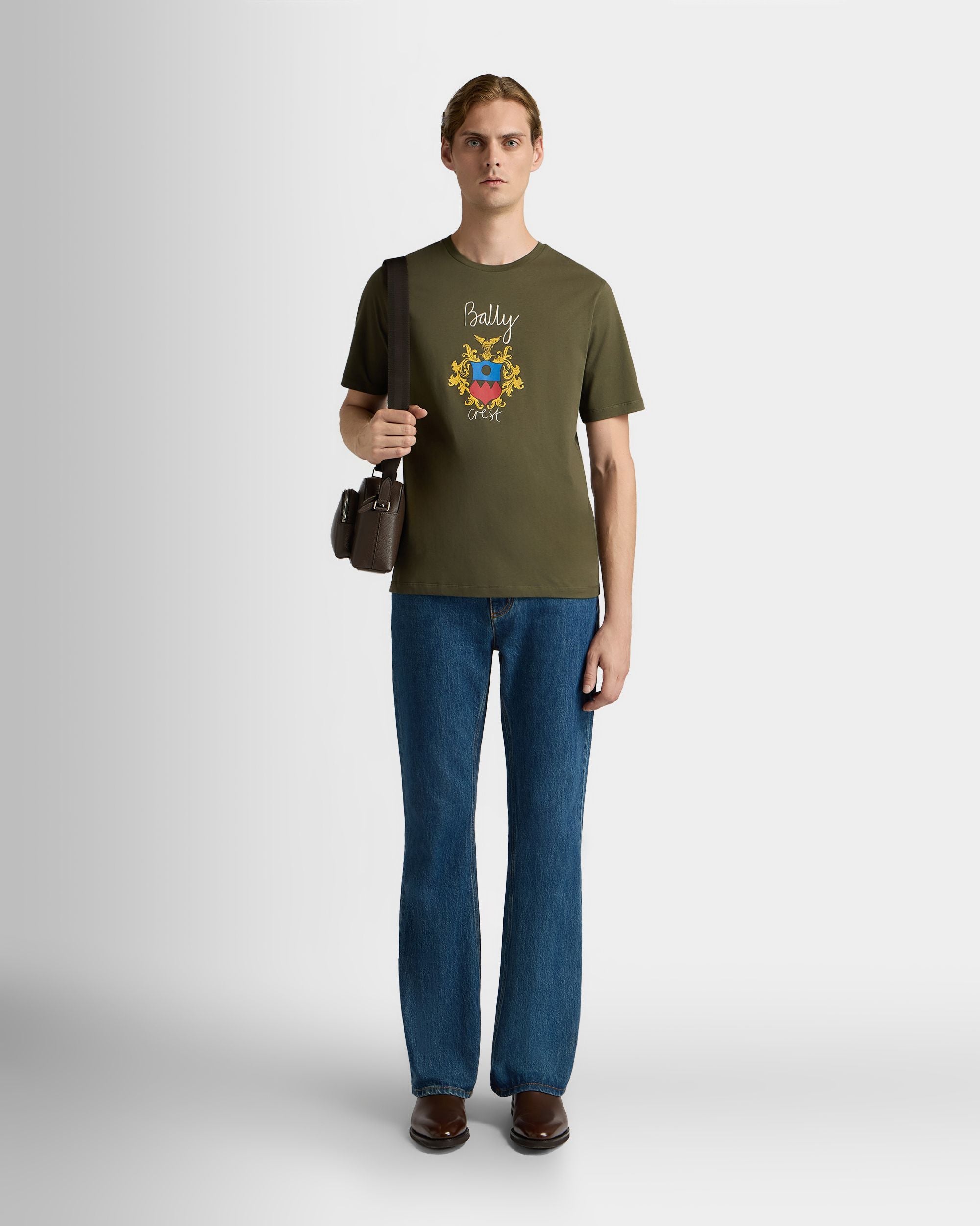 Bally Global - T-Shirt in Military Green Cotton with a Bally Crest - Green