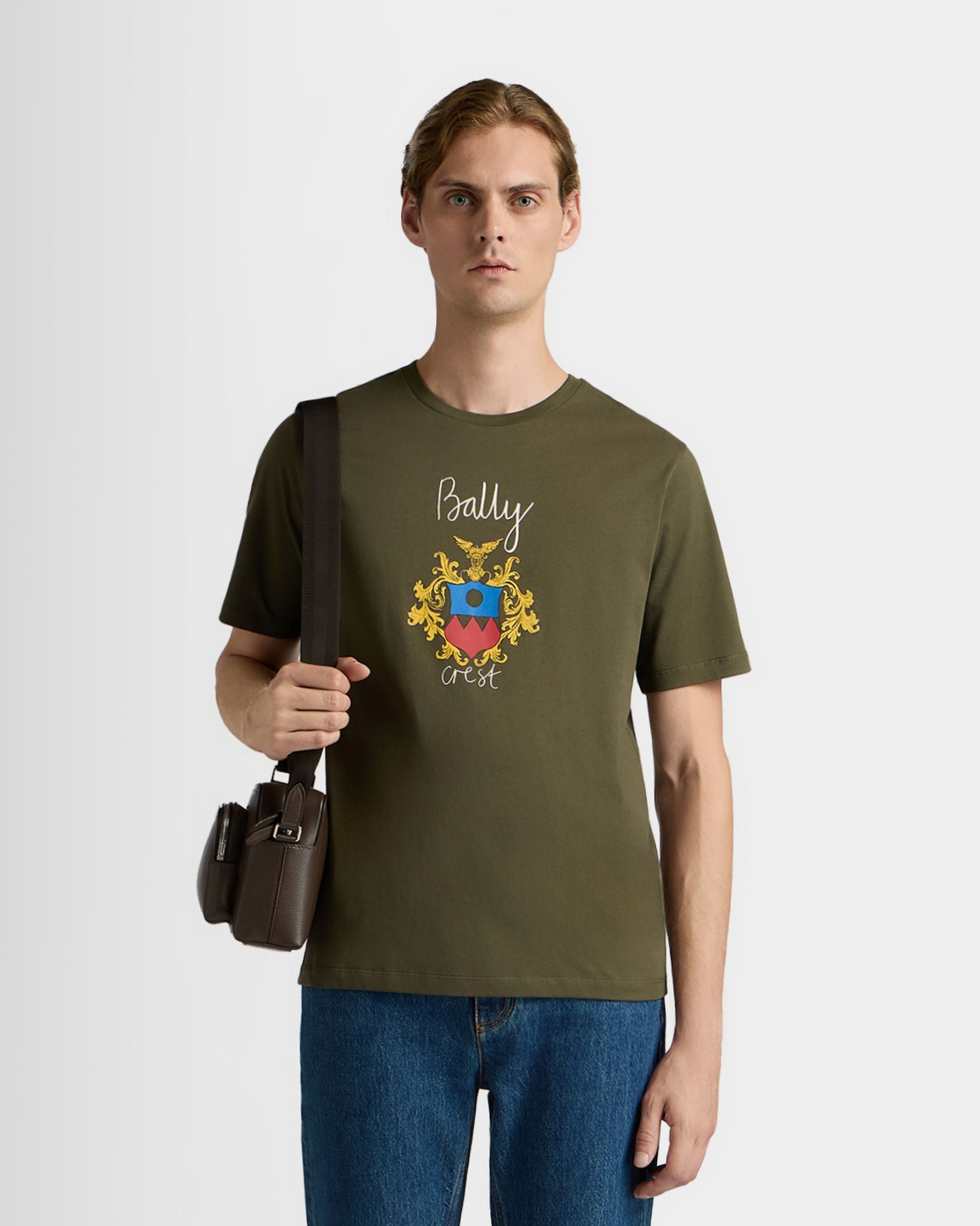 Bally Global - T-Shirt in Military Green Cotton with a Bally Crest - Green