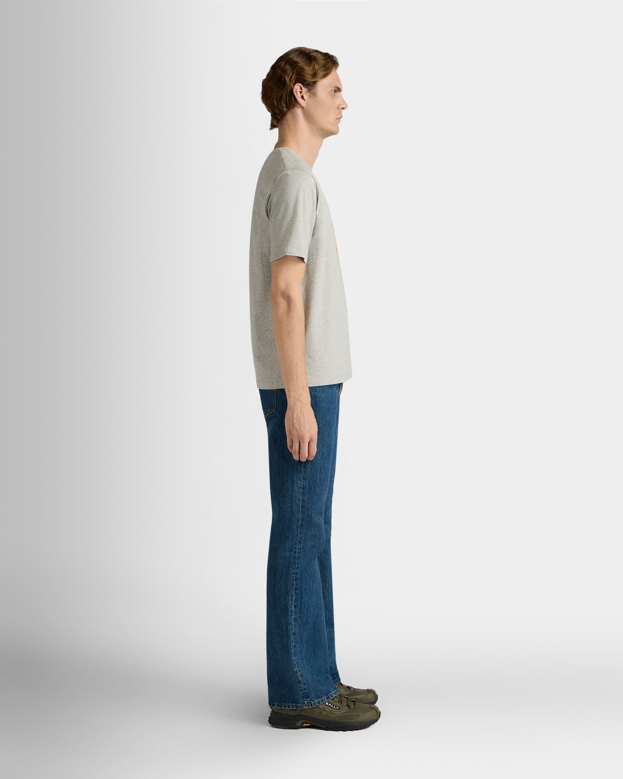 Bally Global - T-Shirt in Mélange Grey Cotton with a Bally Crest - Grey