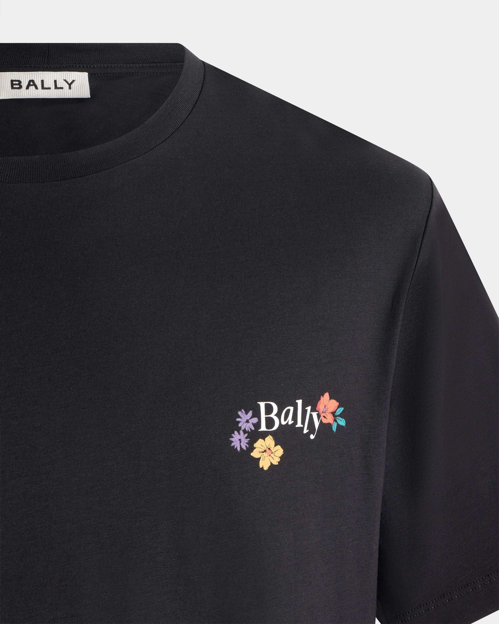 Bally Global - Camiseta De Algodón Negro Con Logo Floral - Negro