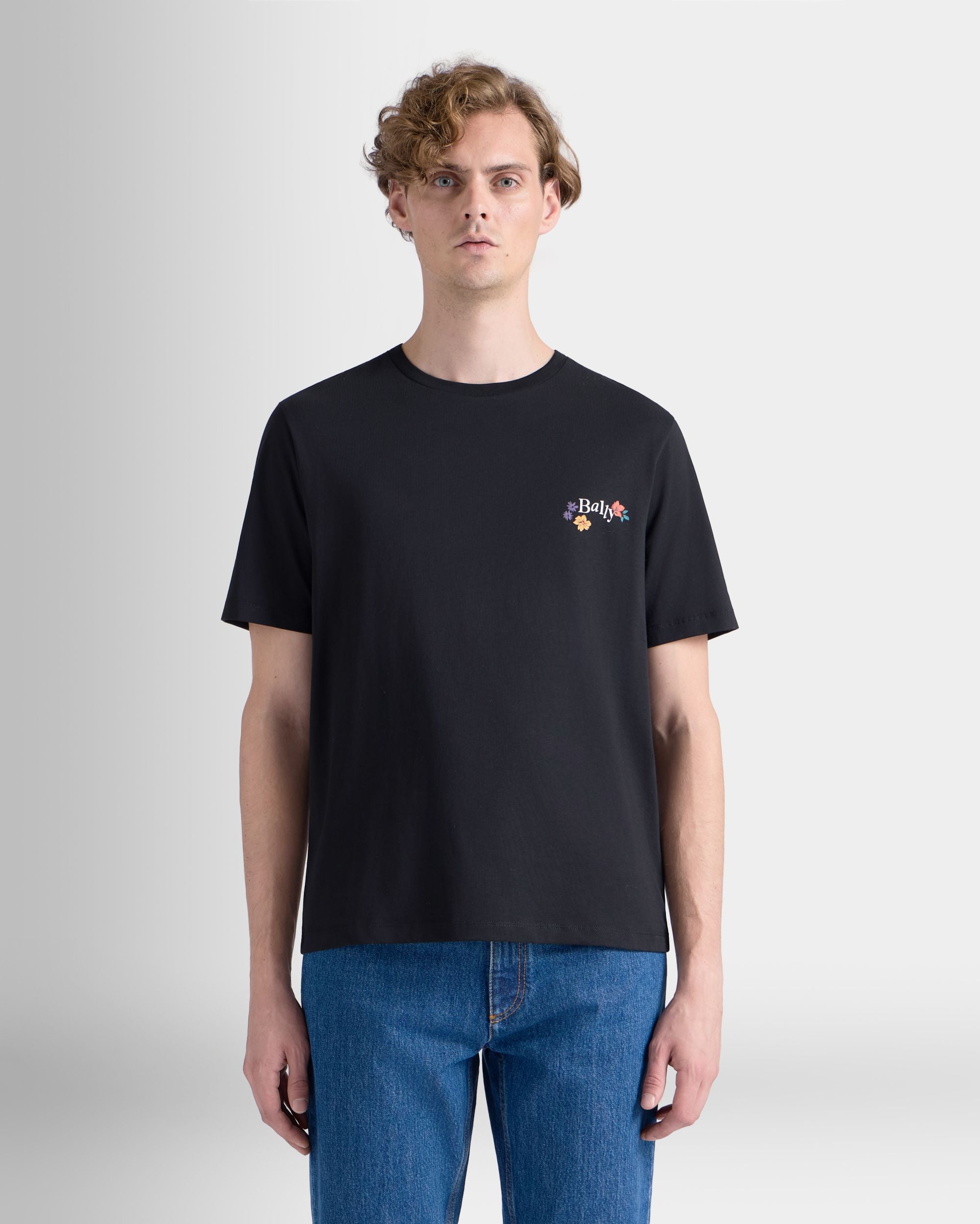 Bally Global - Camiseta De Algodón Negro Con Logo Floral - Negro