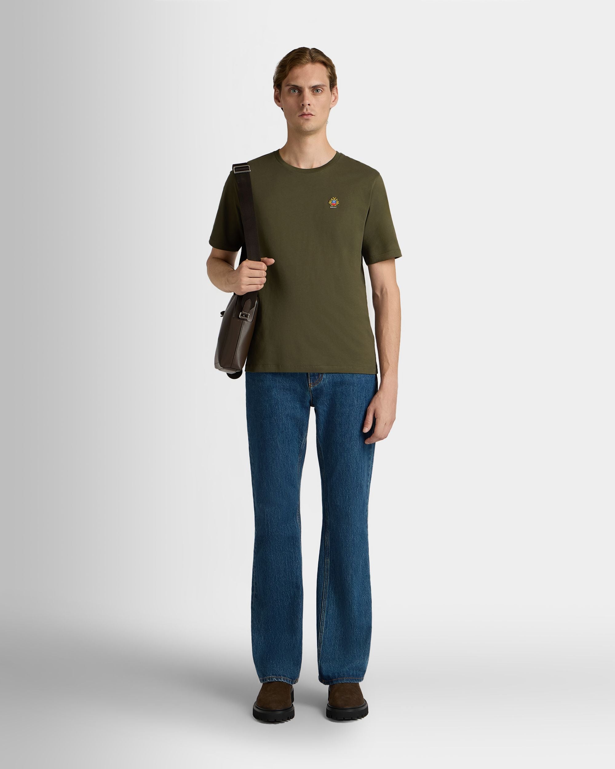 Bally Global - T-Shirt in Military Green Cotton with a Bally Crest - Green