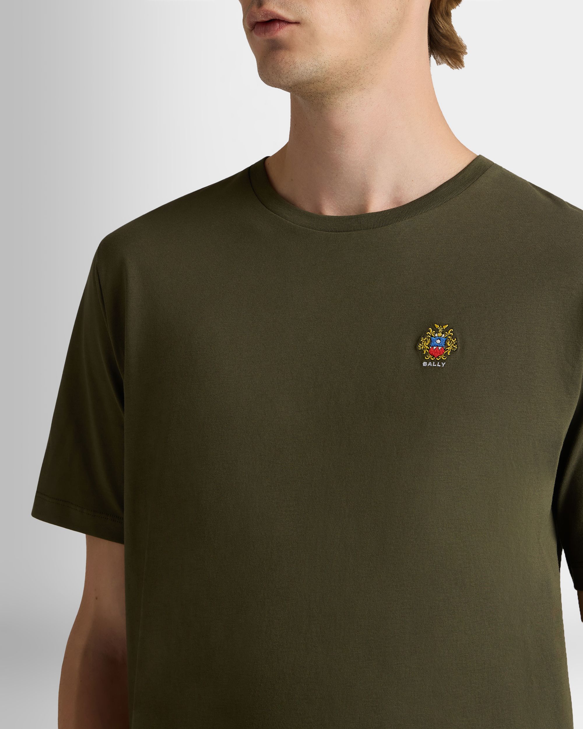 Bally Global - T-Shirt in Military Green Cotton with a Bally Crest - Green