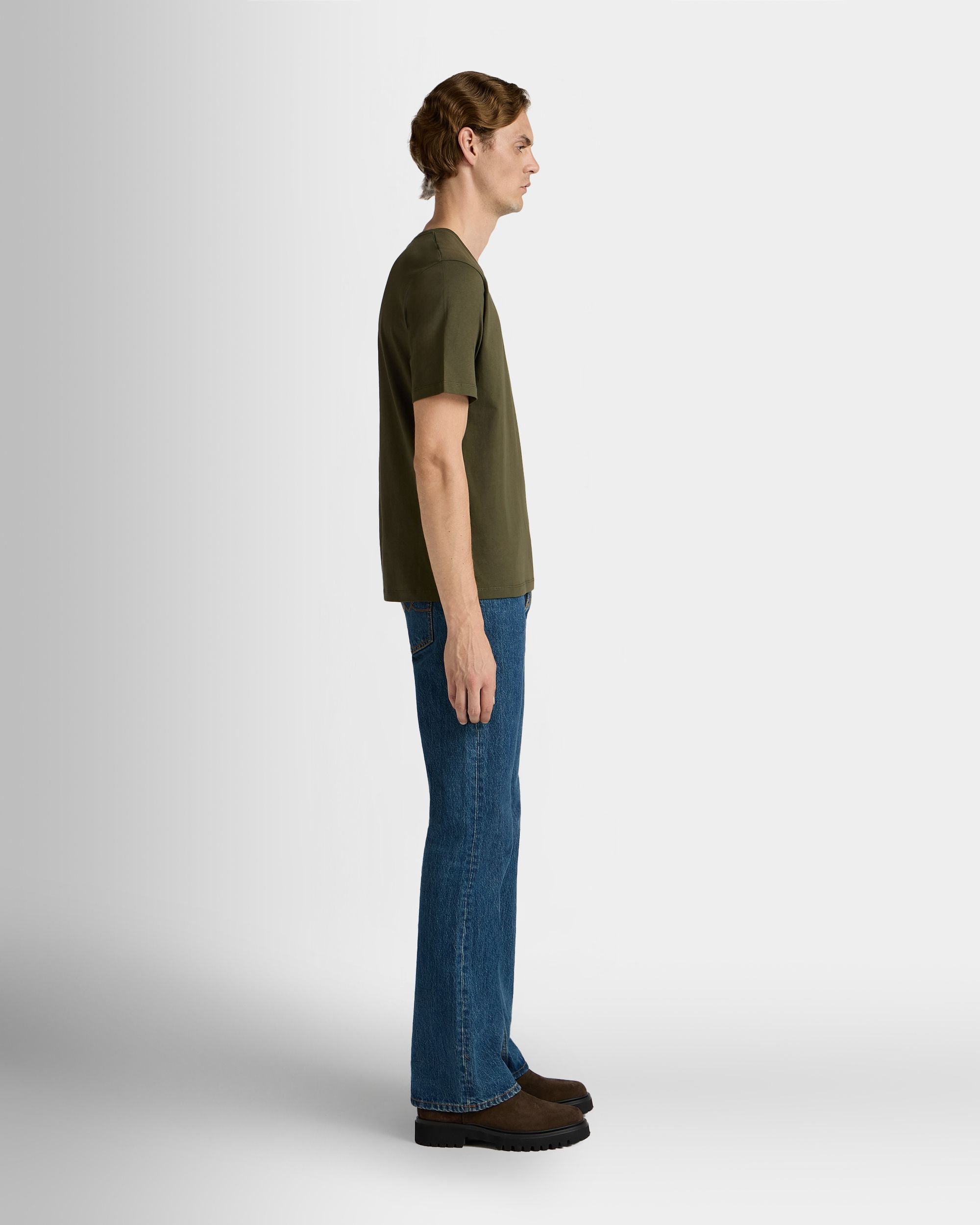 Bally Global - T-Shirt in Military Green Cotton with a Bally Crest - Green