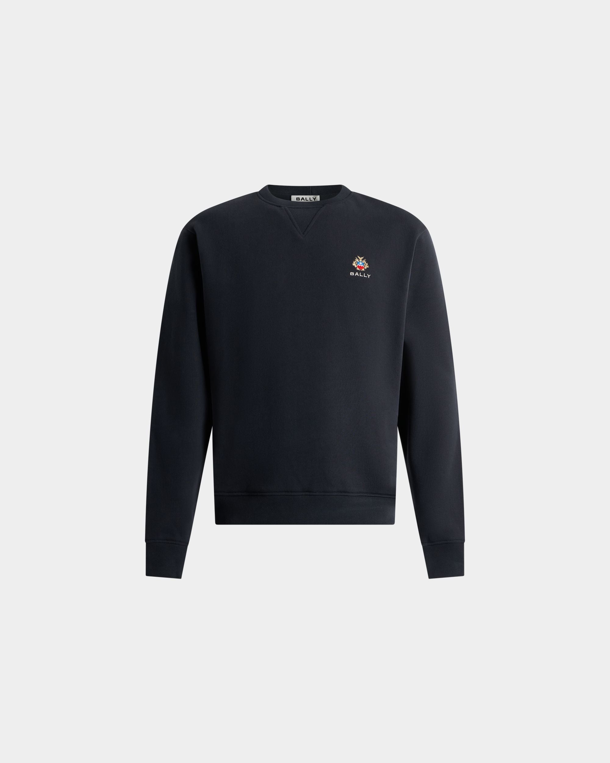 Bally Global - Sudadera De Cuello Redondo De Algodón Navy Blue Con Escudo Bally Crest - Azul