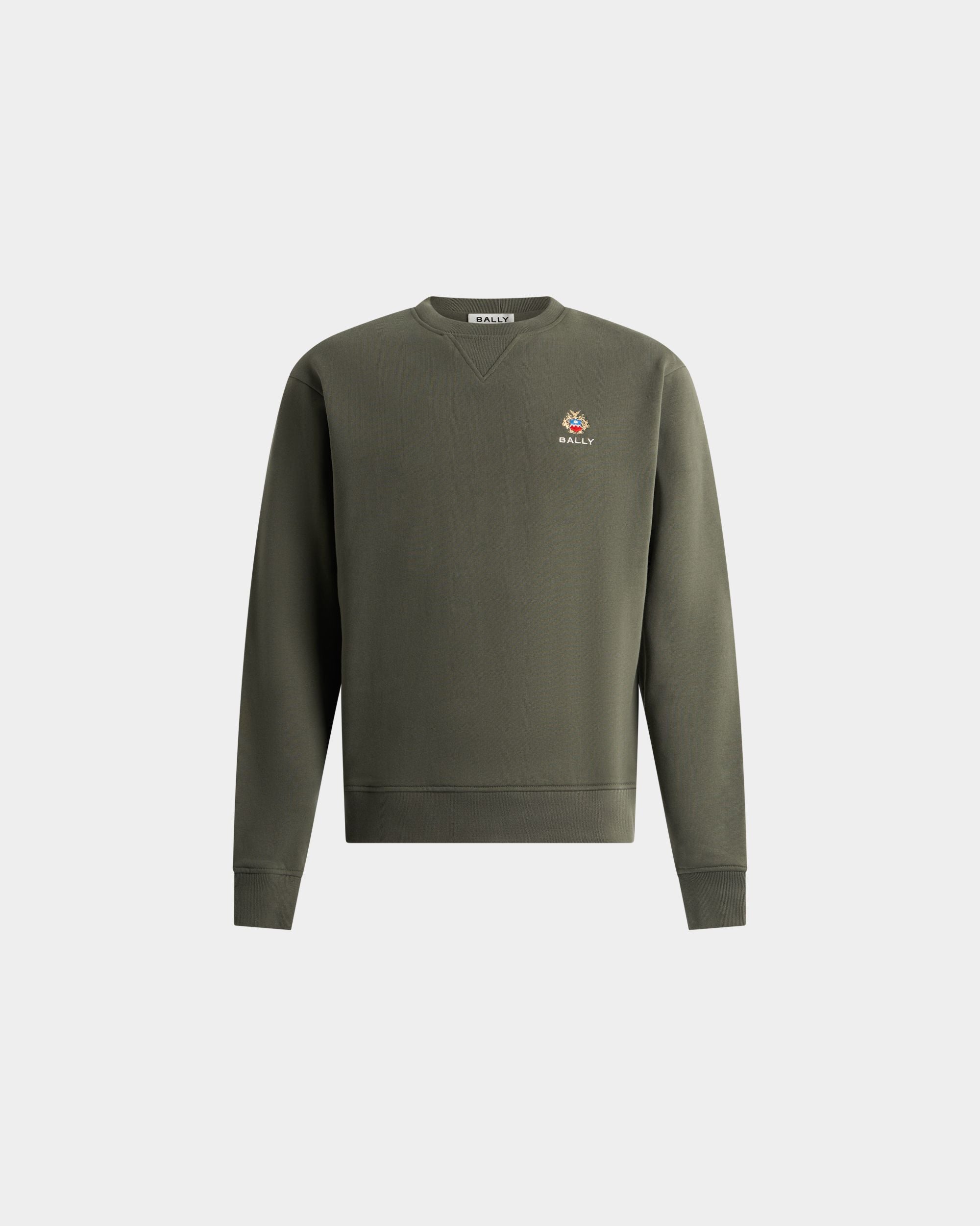 Bally Global - Sudadera De Cuello Redondo De Algodón Military Green Con Escudo Bally Crest - Verde