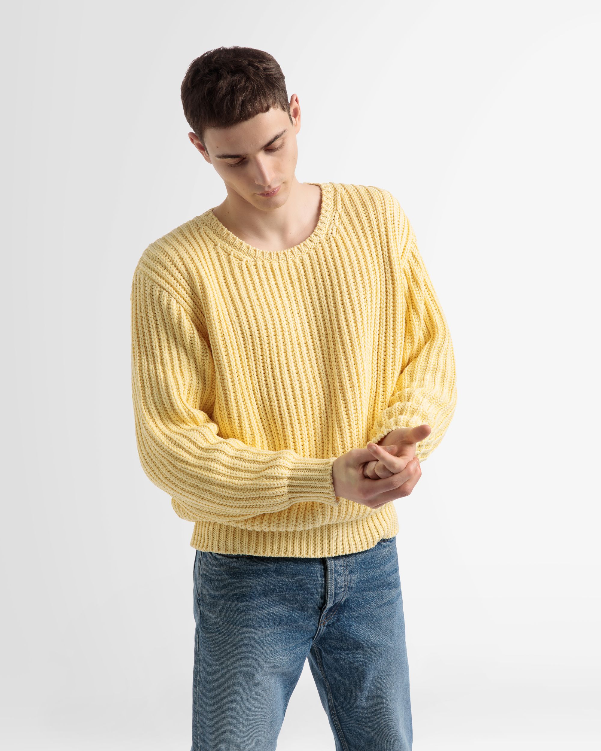 Bally Global - Cotton Knitted Crew Neck In Yellow - Yellow