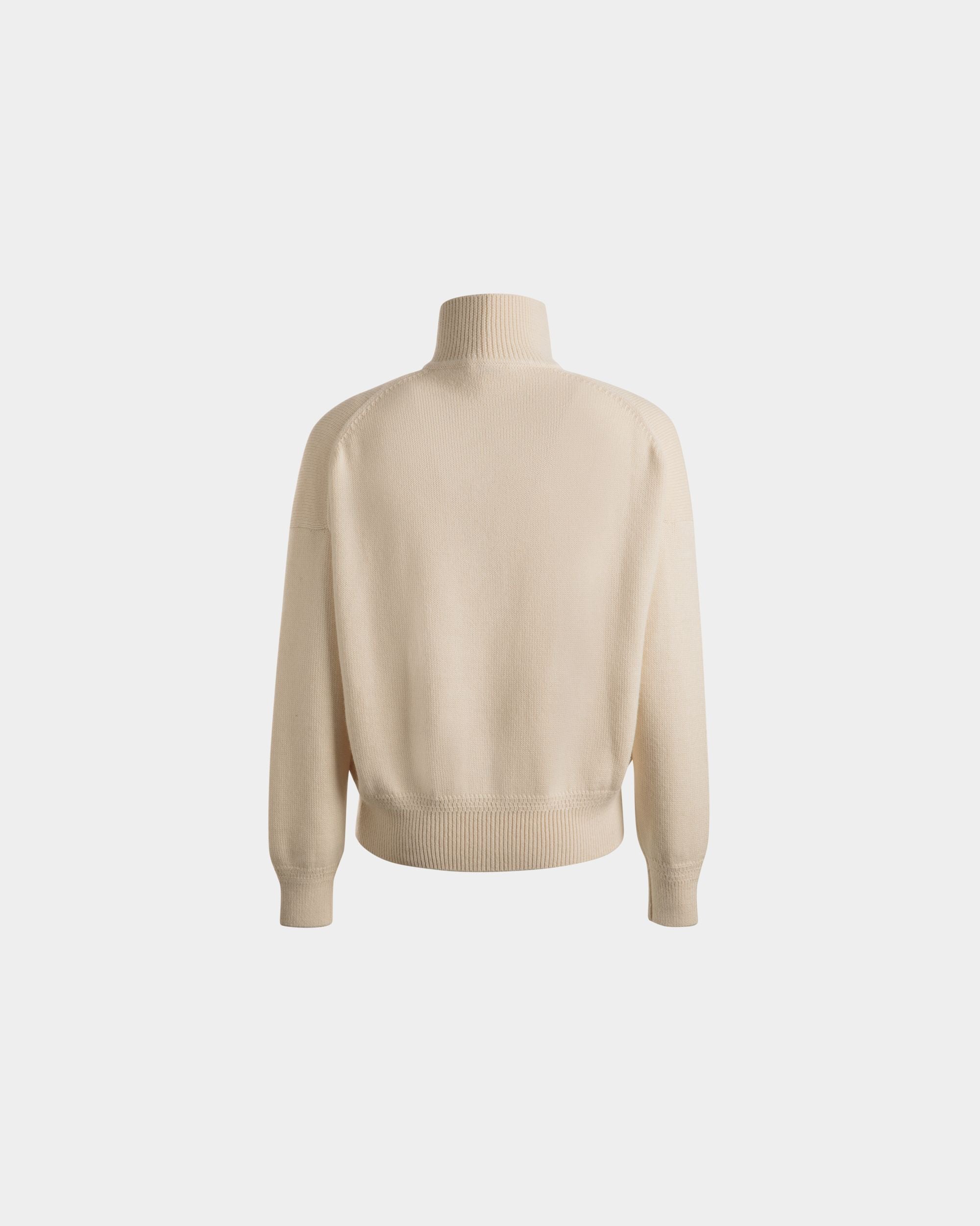 Bally Global - Turtleneck With Bally Crest Logo In Ivory Wool And Silk - White