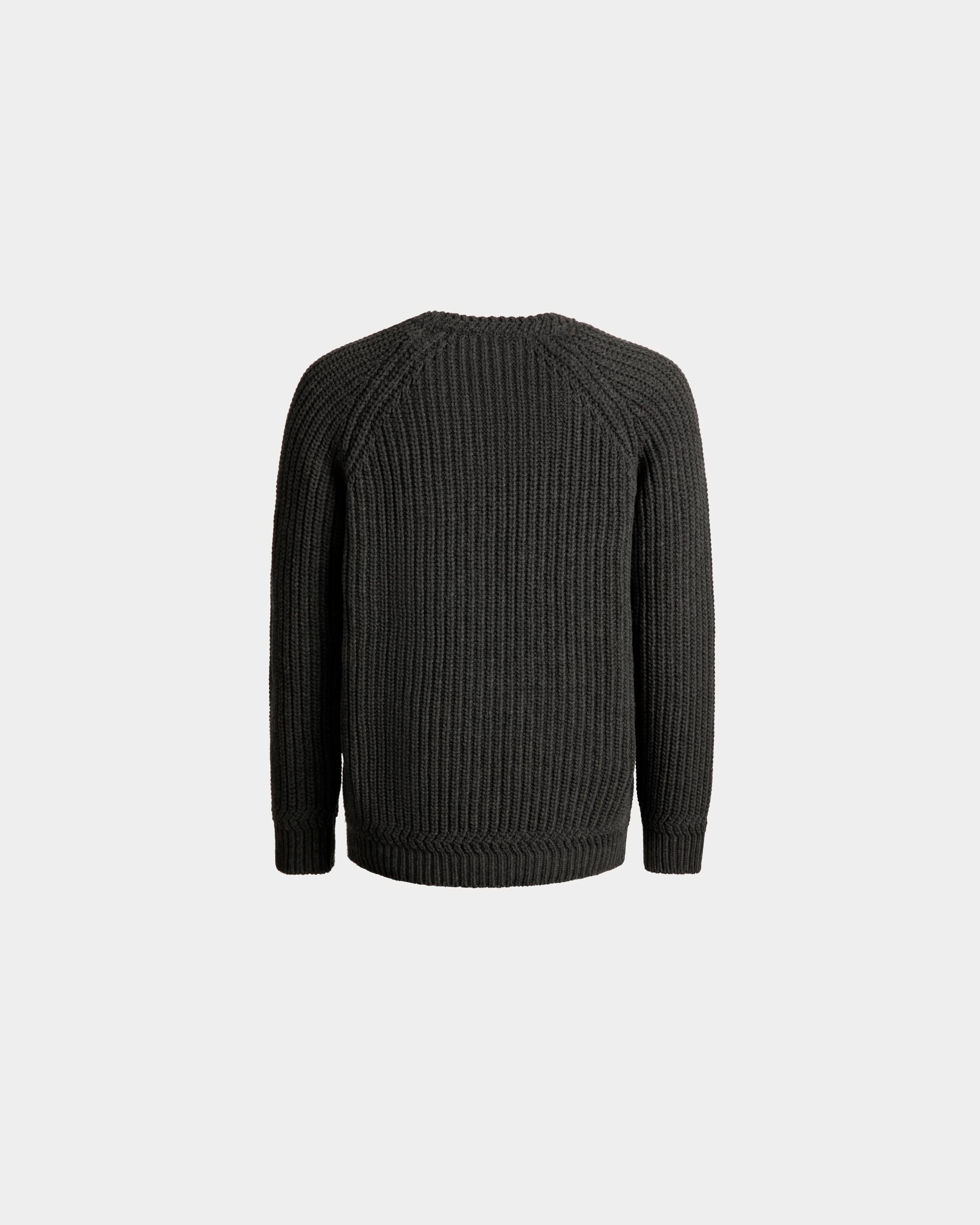 Bally Global - Crewneck Sweater With a Bally Crest Logo In Dark Grey Wool - Grey