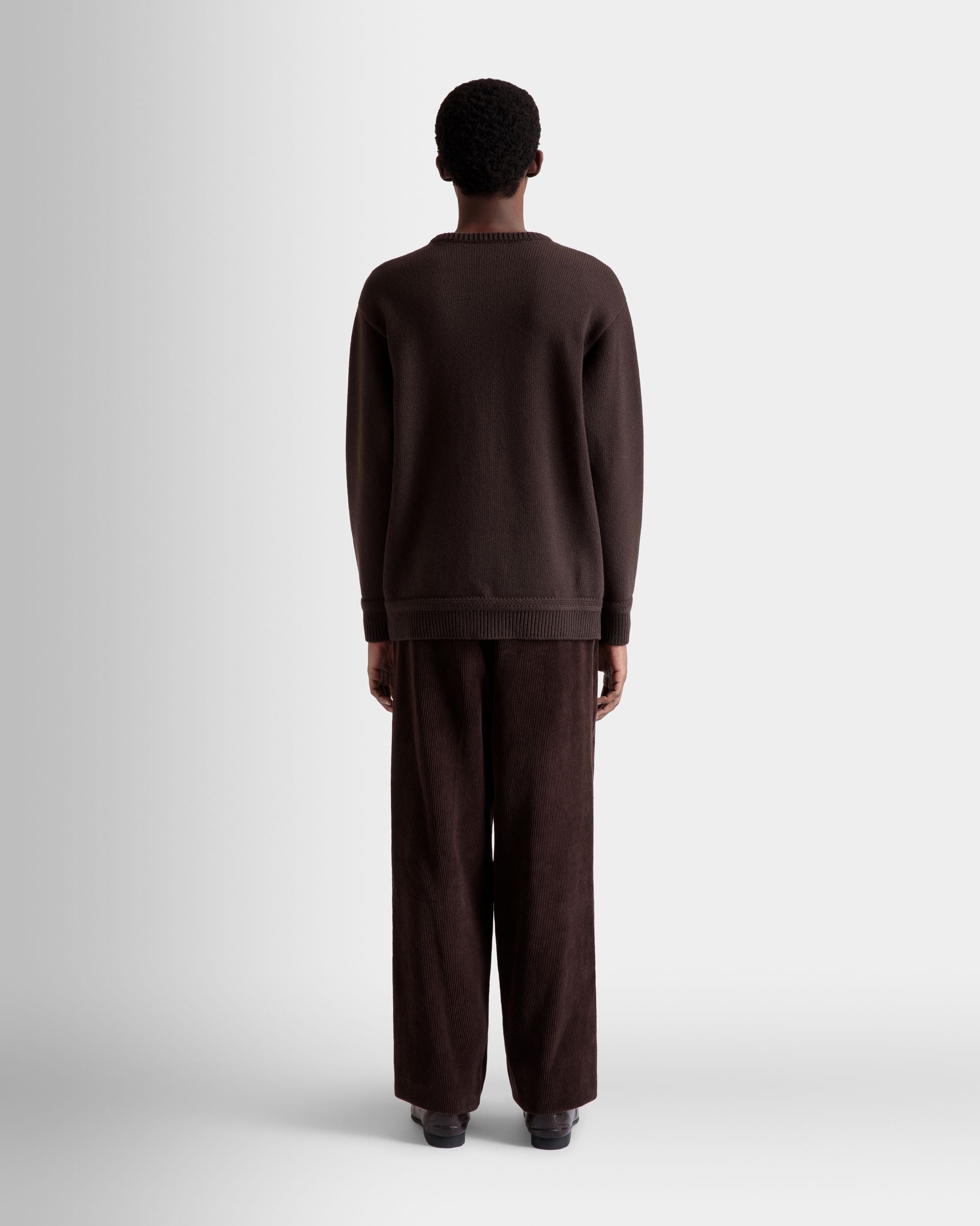 Bally Global - Winter Capsule Crewneck Sweater With Alpine Flowers in Ebano Wool - Brown
