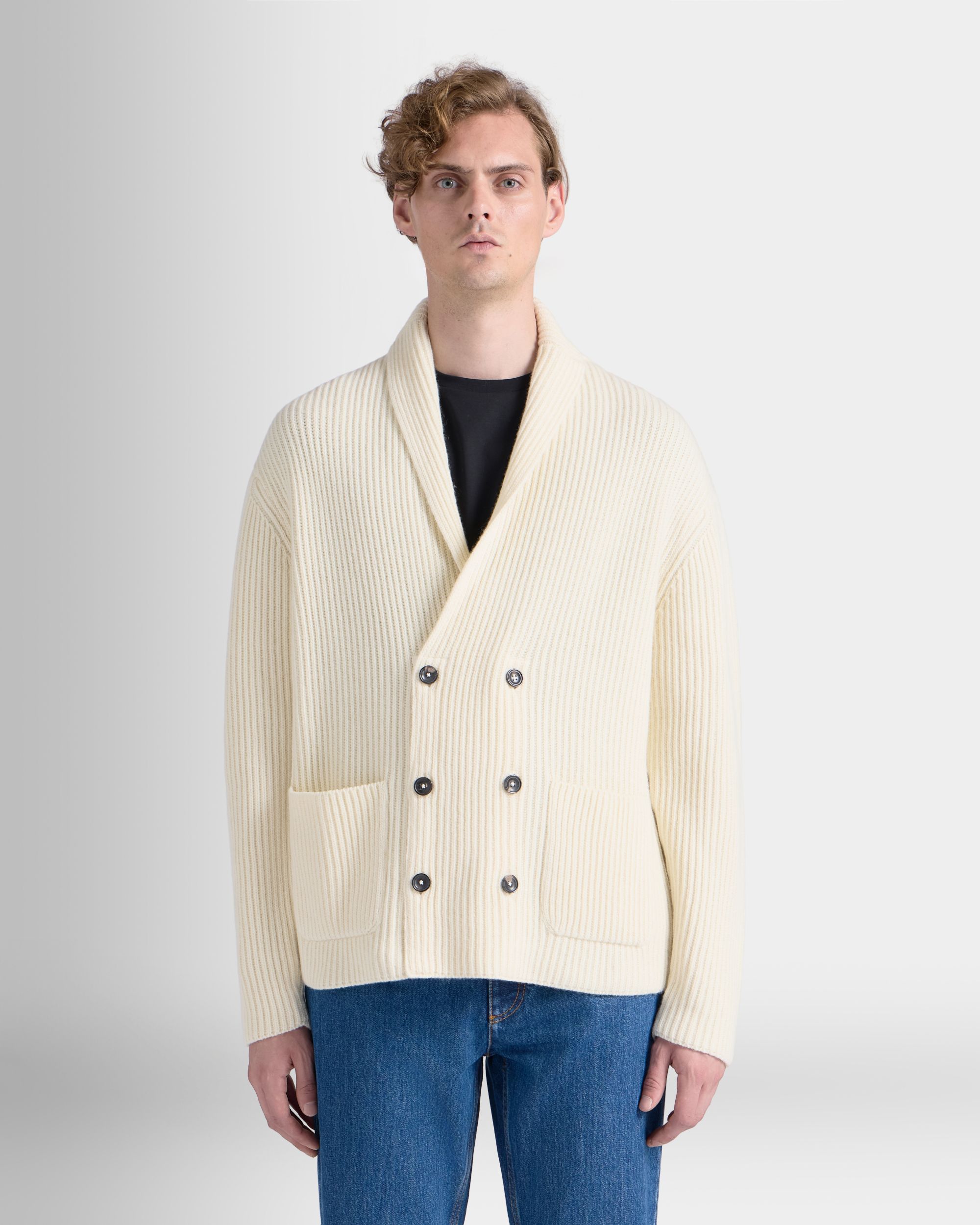 Bally Global - Cardigan in Ivory Wool - White