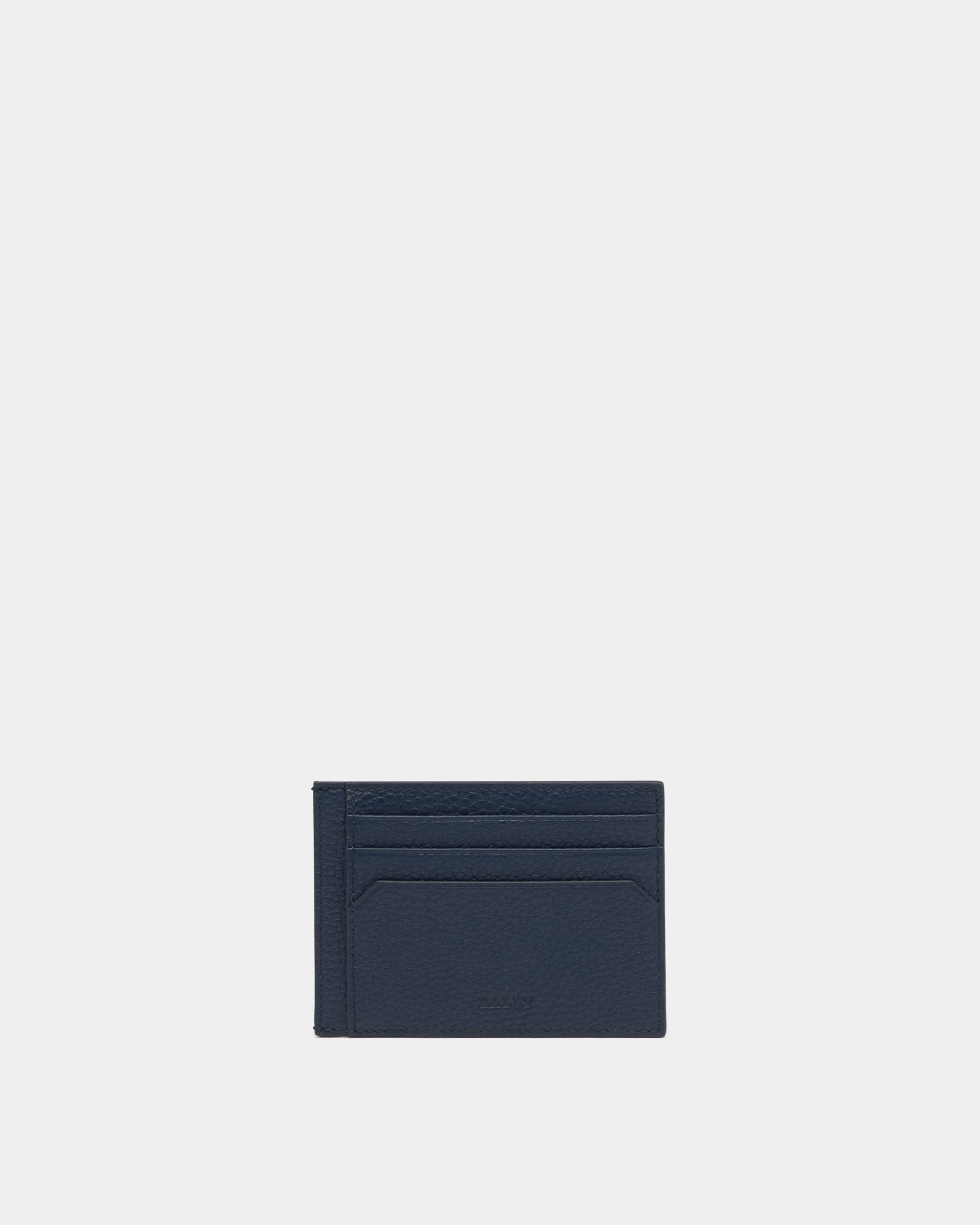 Bally Global - York Business Card Holder in Navy Blue Embossed Leather - Blue