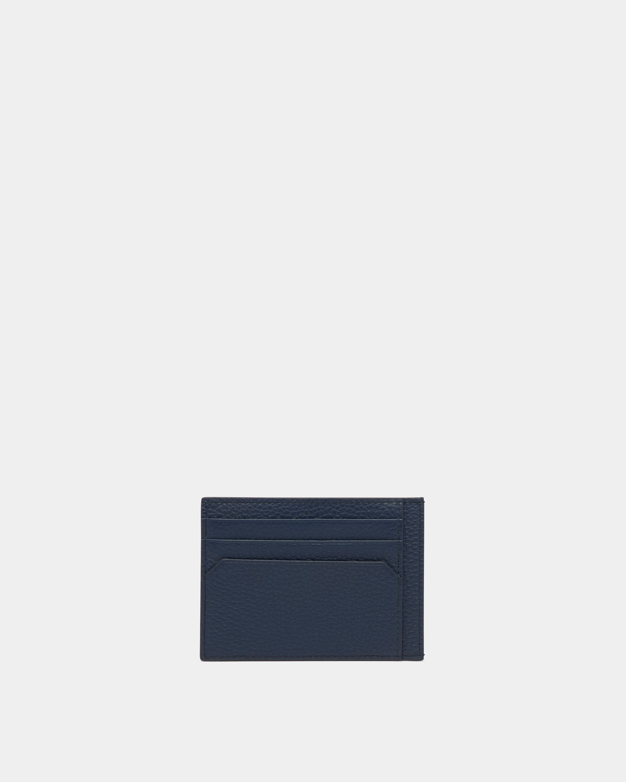 Bally Global - York Business Card Holder in Navy Blue Embossed Leather - Blue
