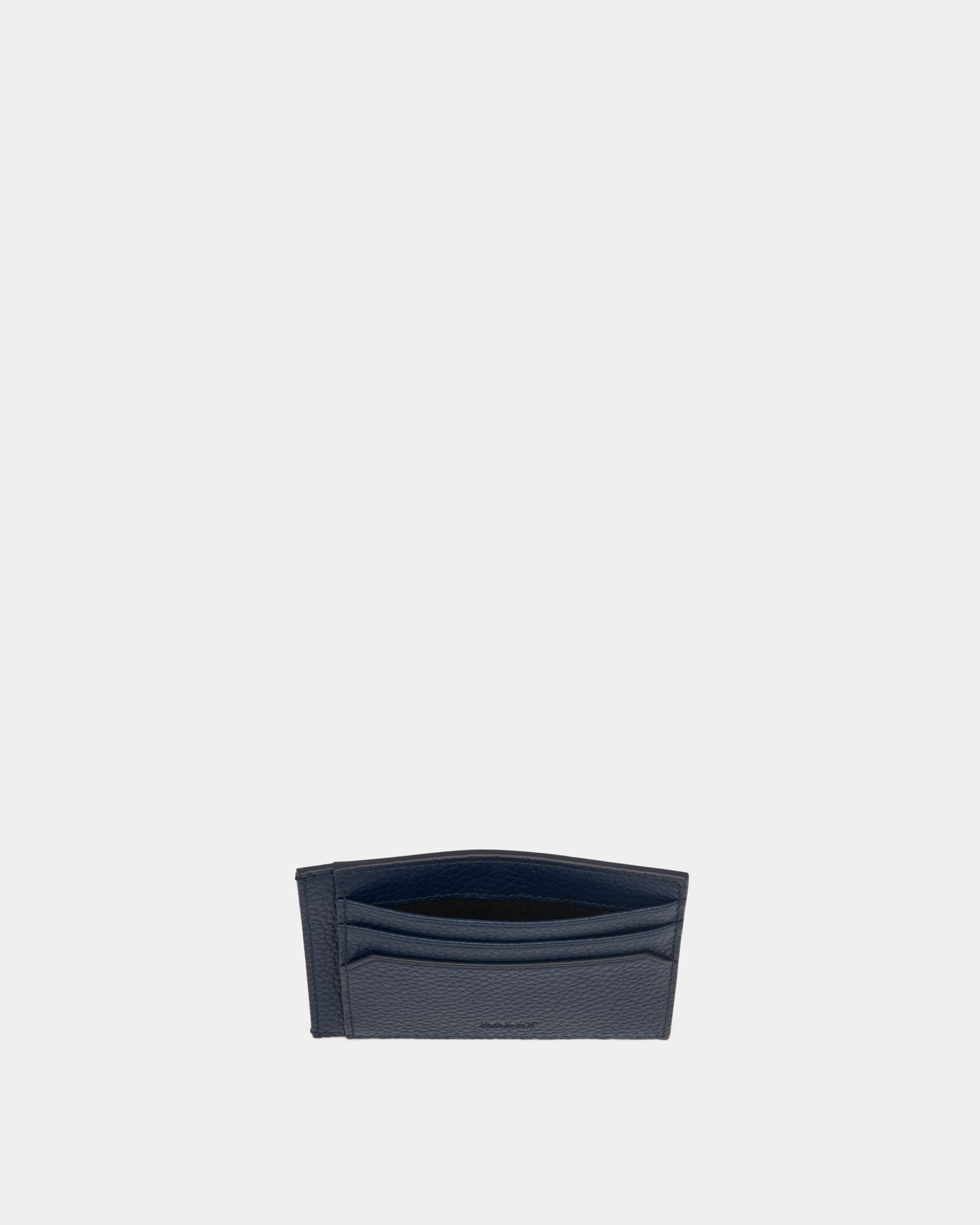 Bally Global - York Business Card Holder in Navy Blue Embossed Leather - Blue