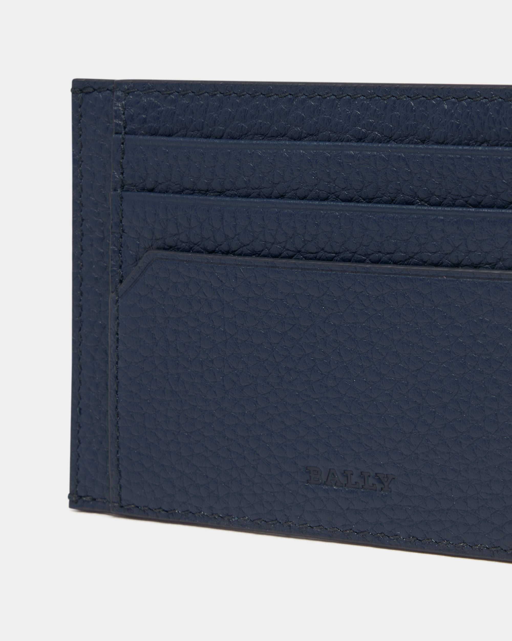 Bally Global - York Business Card Holder in Navy Blue Embossed Leather - Blue