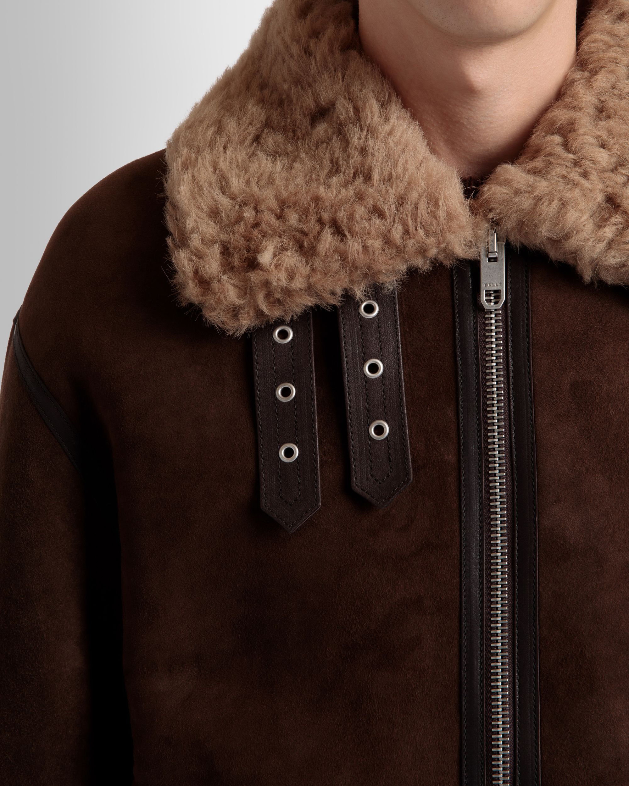 Bally Global - Aviator Jacket In Brown And Beige Shearling - Brown