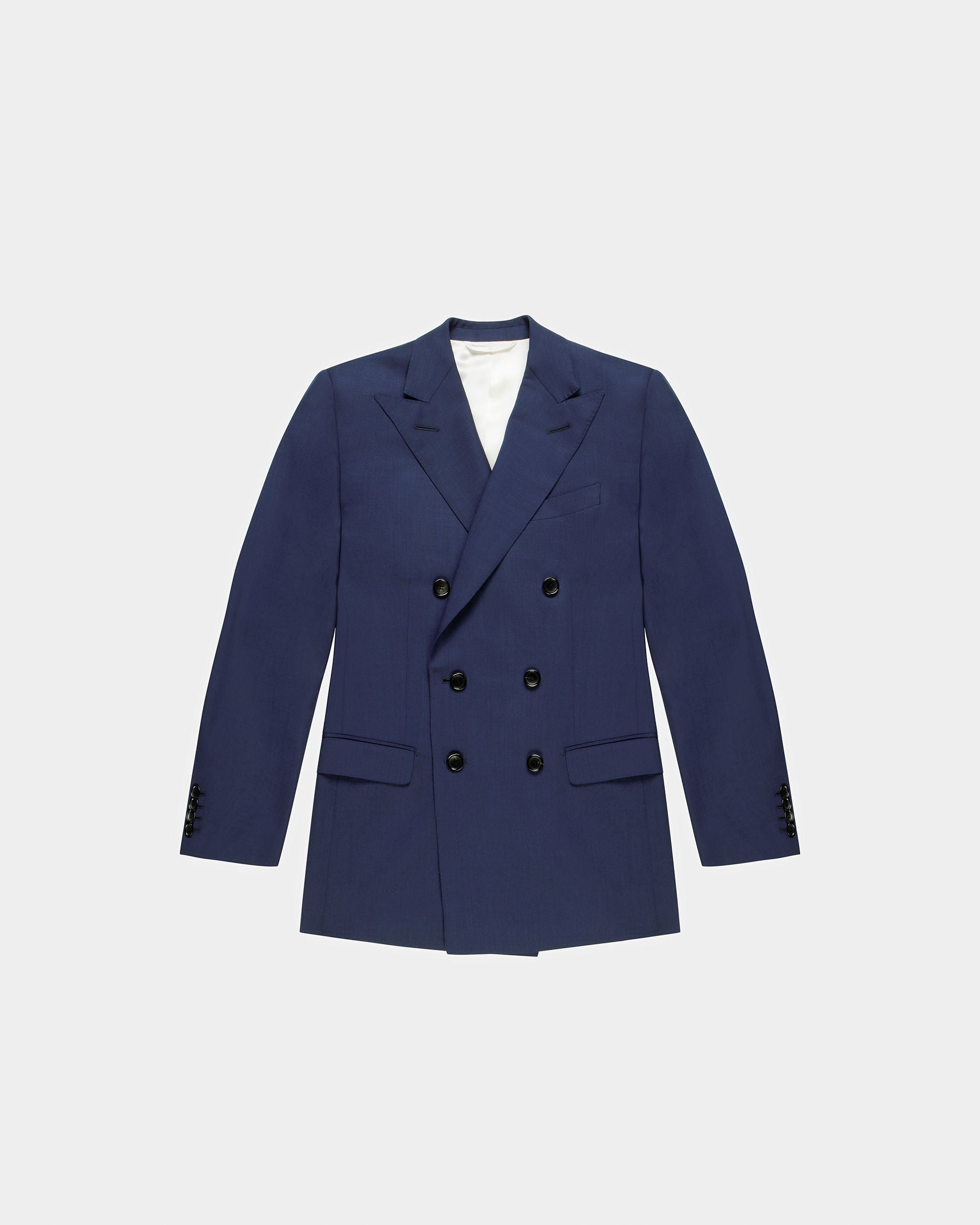 Bally Global - Chaqueta Cruzada De Mezcla De Lana En Azul Marino - Azul