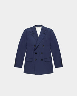 Chaqueta Cruzada De Mezcla De Lana En Azul Marino