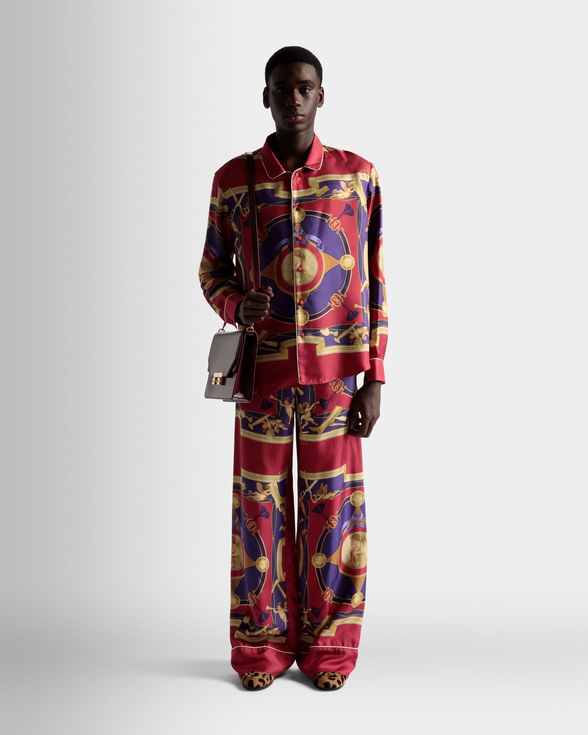 Bally Global - Wide Leg Trousers In Deep Red Silk - Red