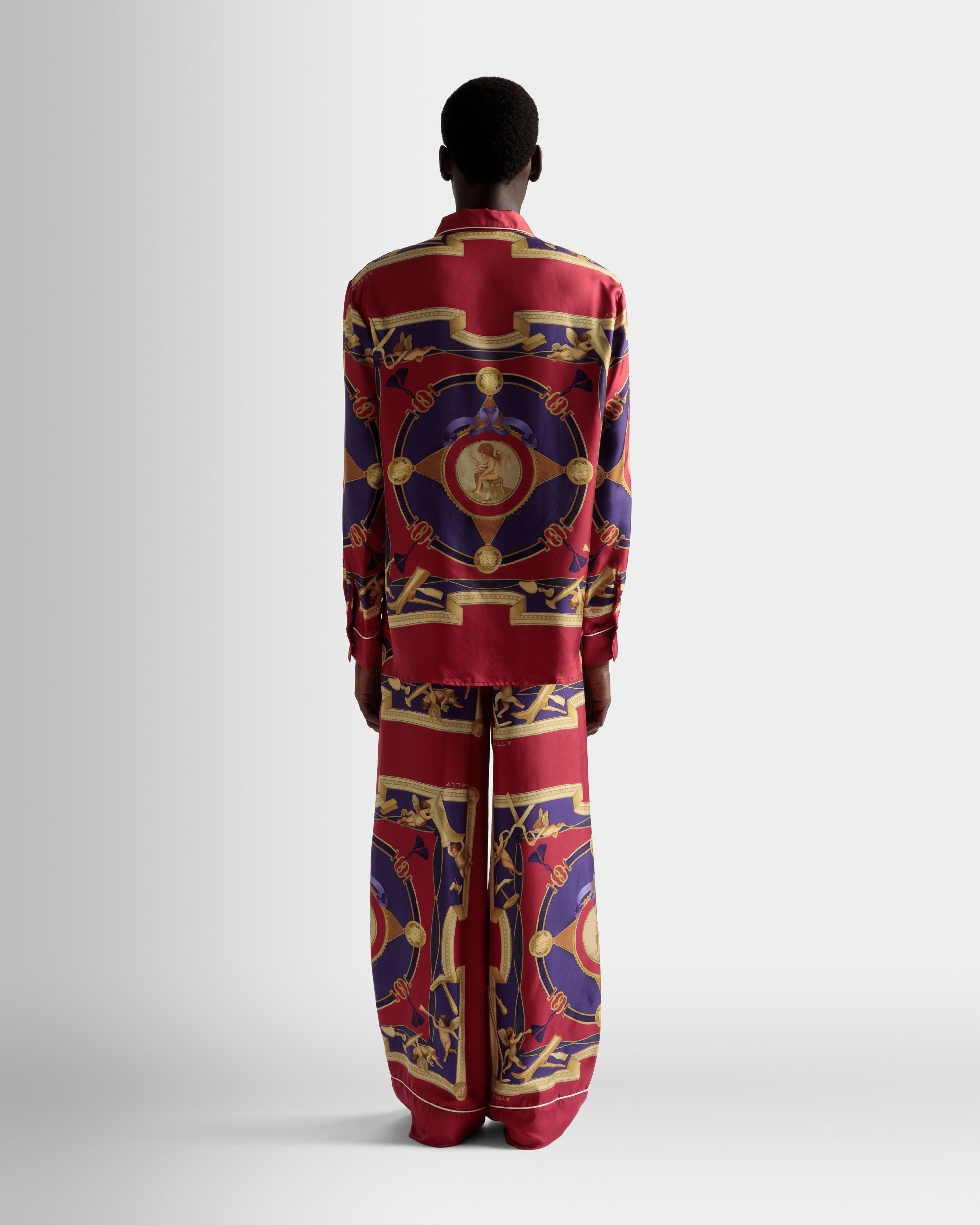 Bally Global - Wide Leg Trousers In Deep Red Silk - Red