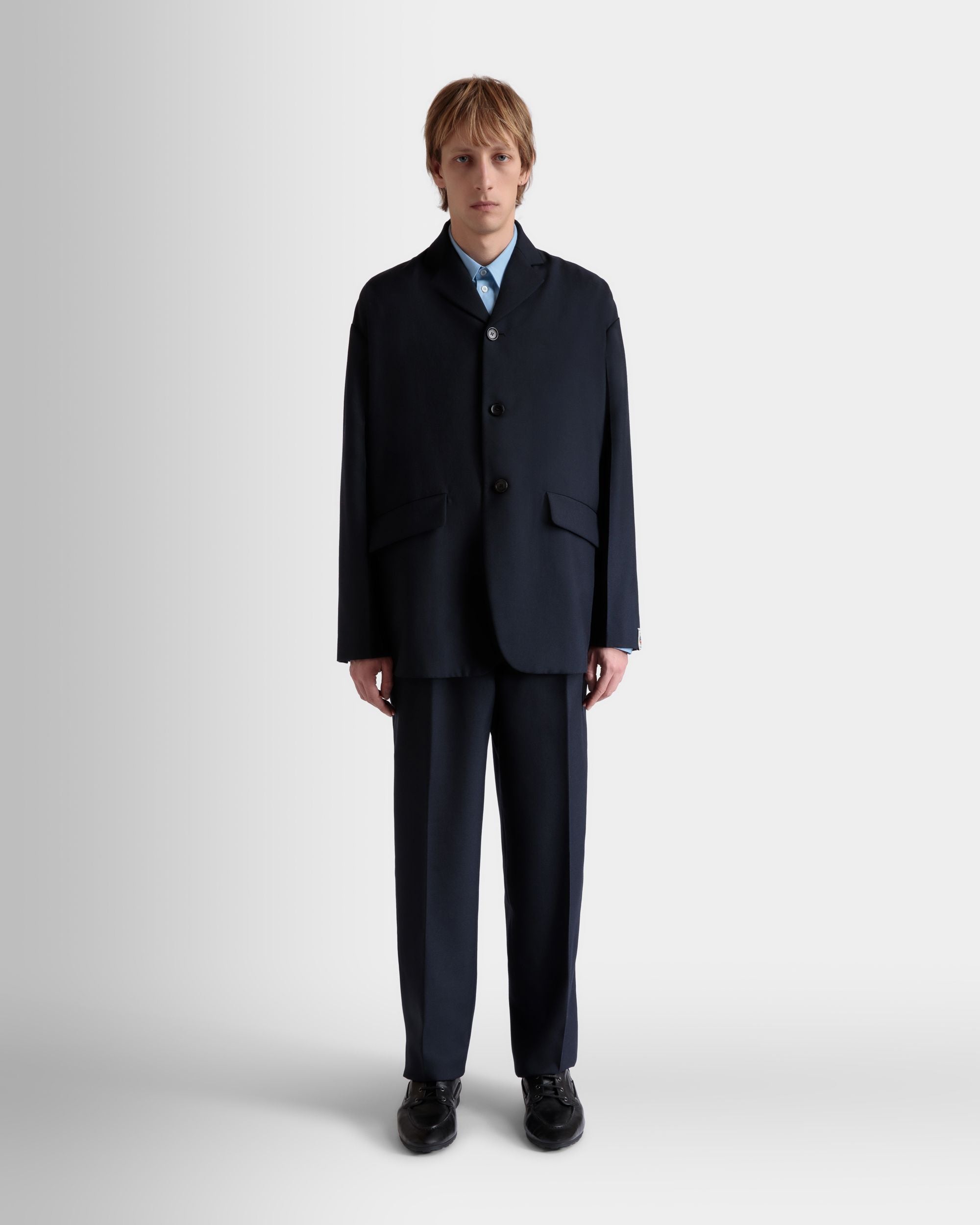 Bally Global - Blazer In Navy Blue Wool Blend - Blue