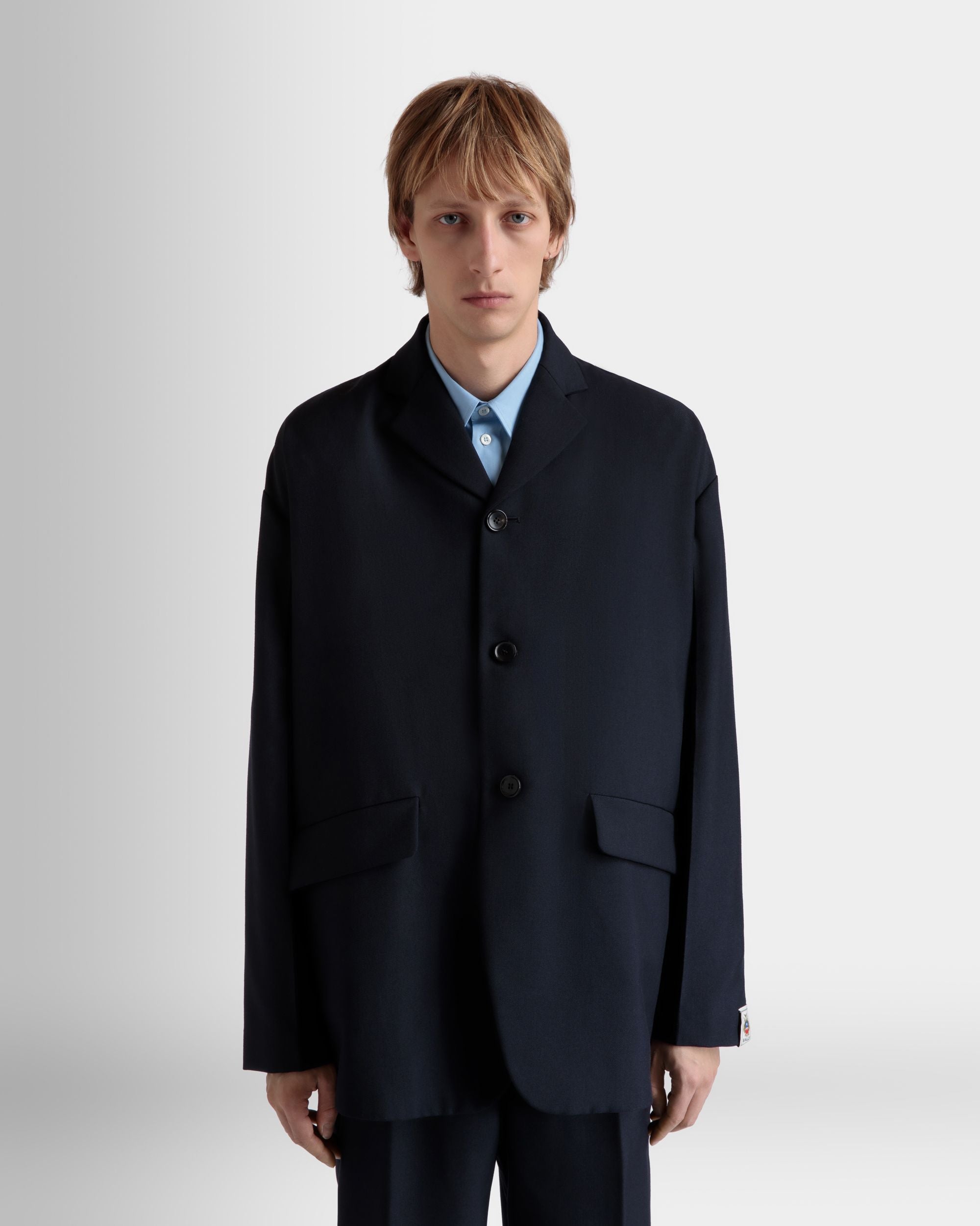 Bally Global - Blazer In Navy Blue Wool Blend - Blue