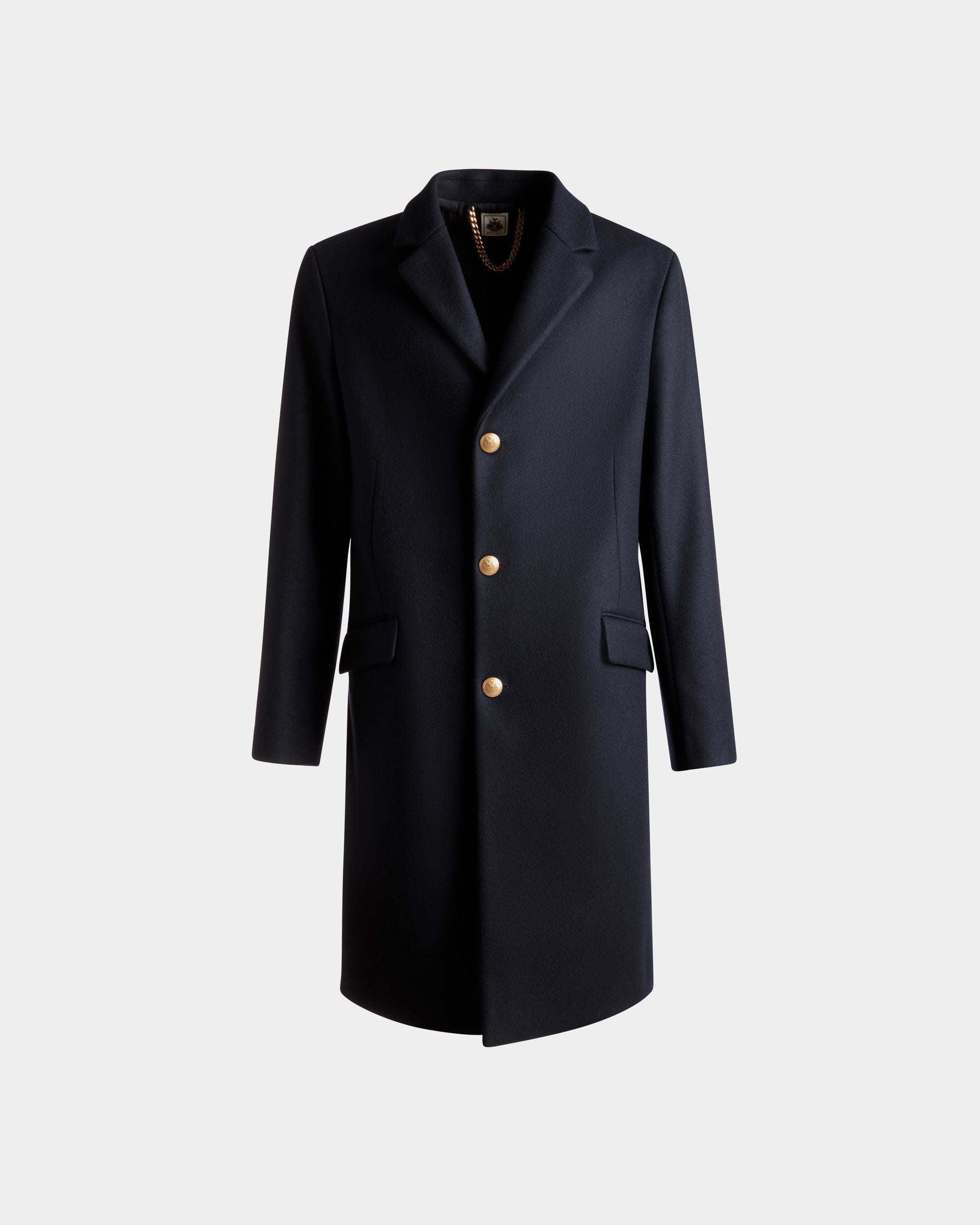 Bally Global - Adrien Brody Travel Collection Single-breasted Coat In Navy Blue Wool Blend - Blue