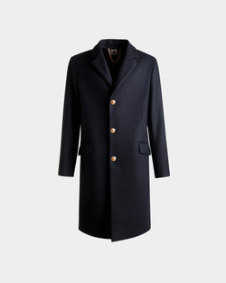 Adrien Brody Travel Collection Single-breasted Coat In Navy Blue Wool Blend
