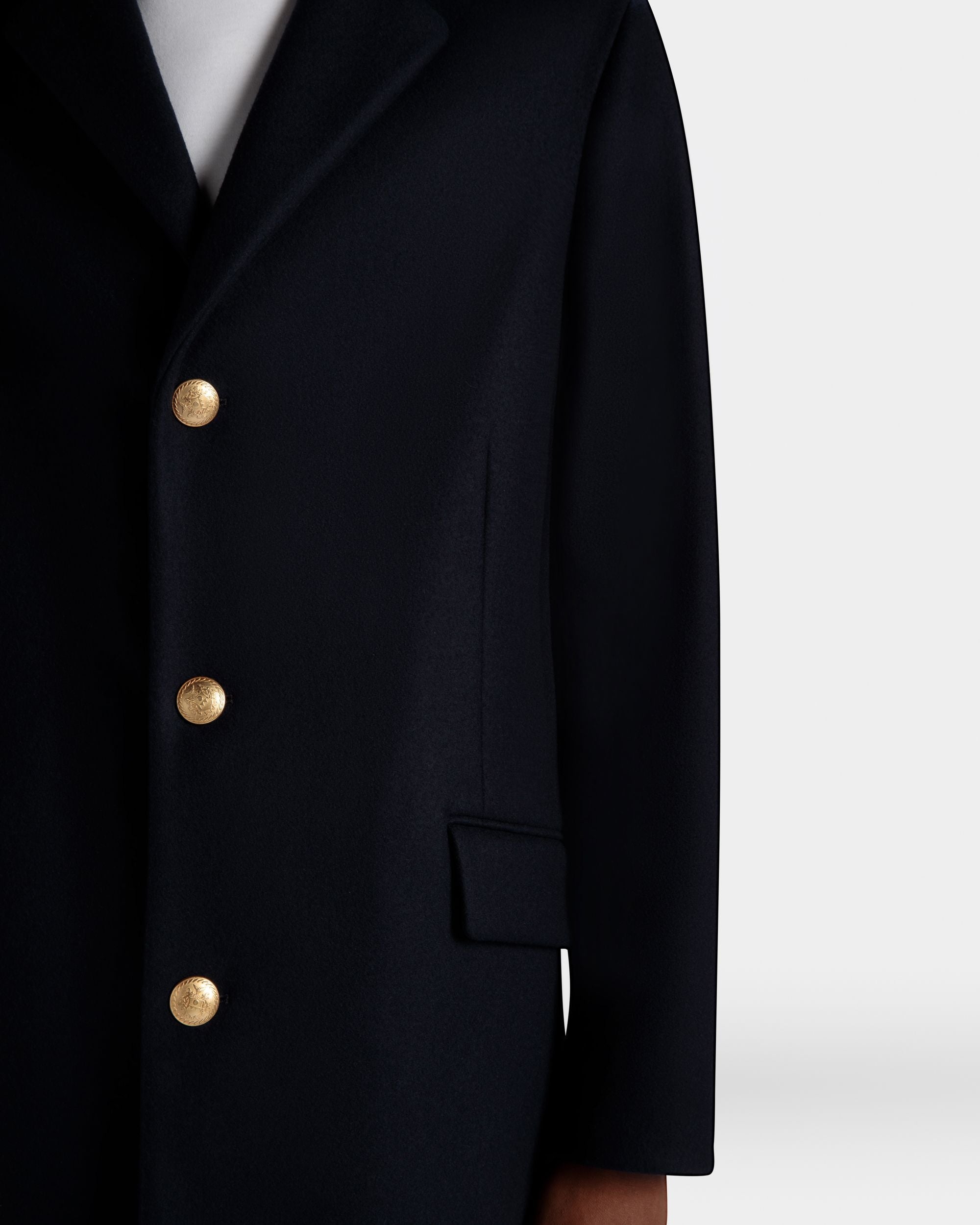 Bally Global - Adrien Brody Travel Collection Single-breasted Coat In Navy Blue Wool Blend - Blue