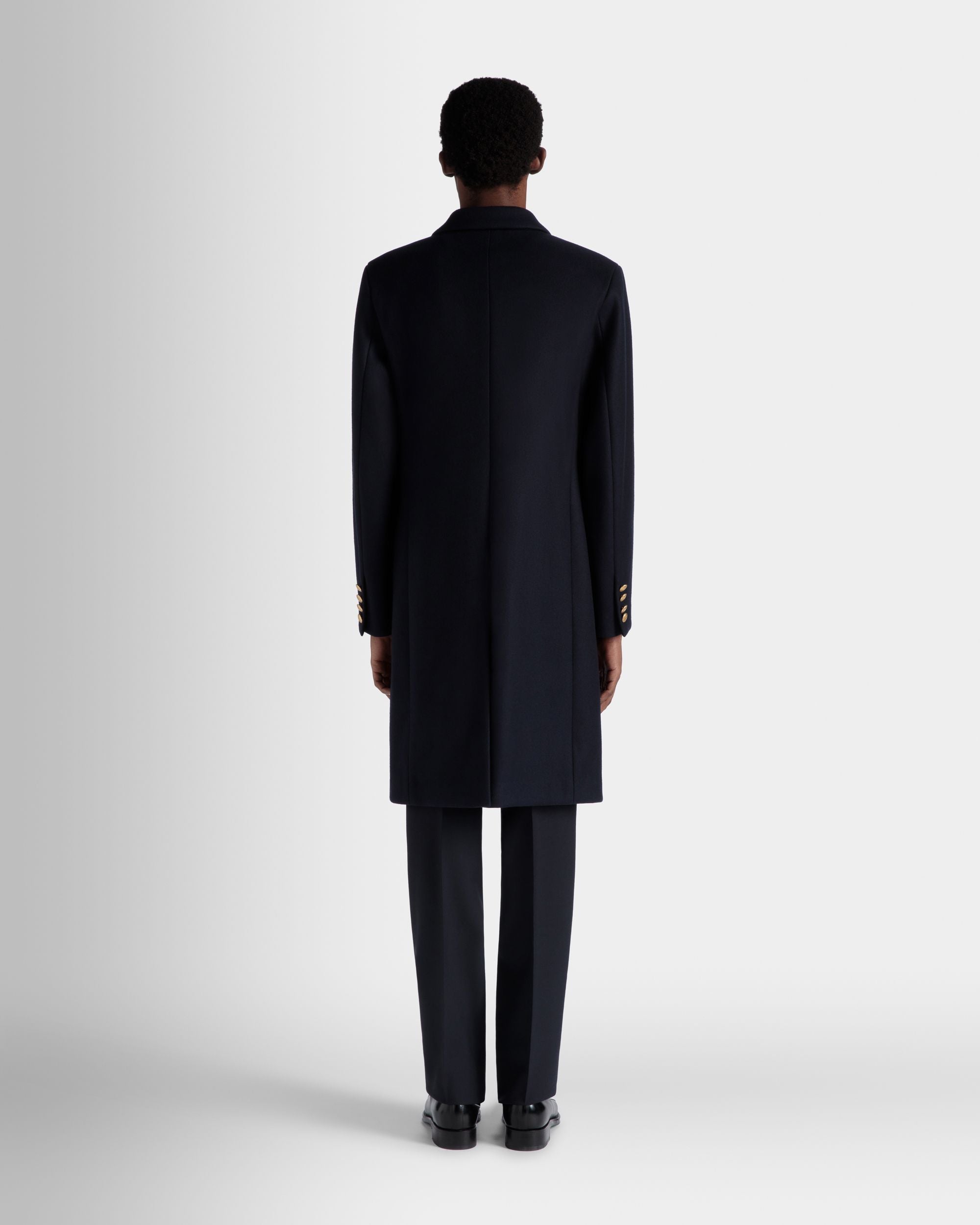 Bally Global - Adrien Brody Travel Collection Single-breasted Coat In Navy Blue Wool Blend - Blue