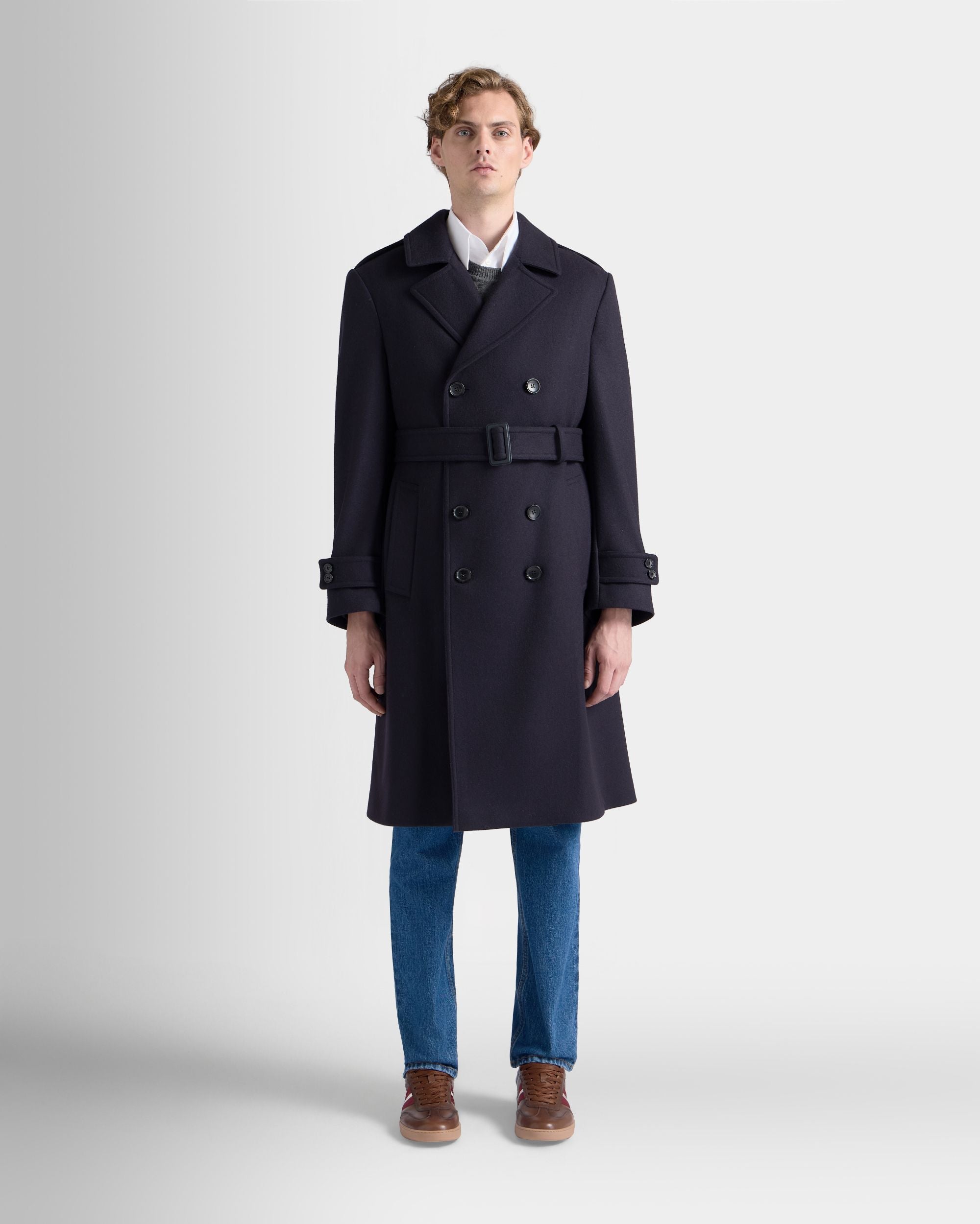 Bally Global - Trench Coat in a Navy Blue Wool Blend - Blue