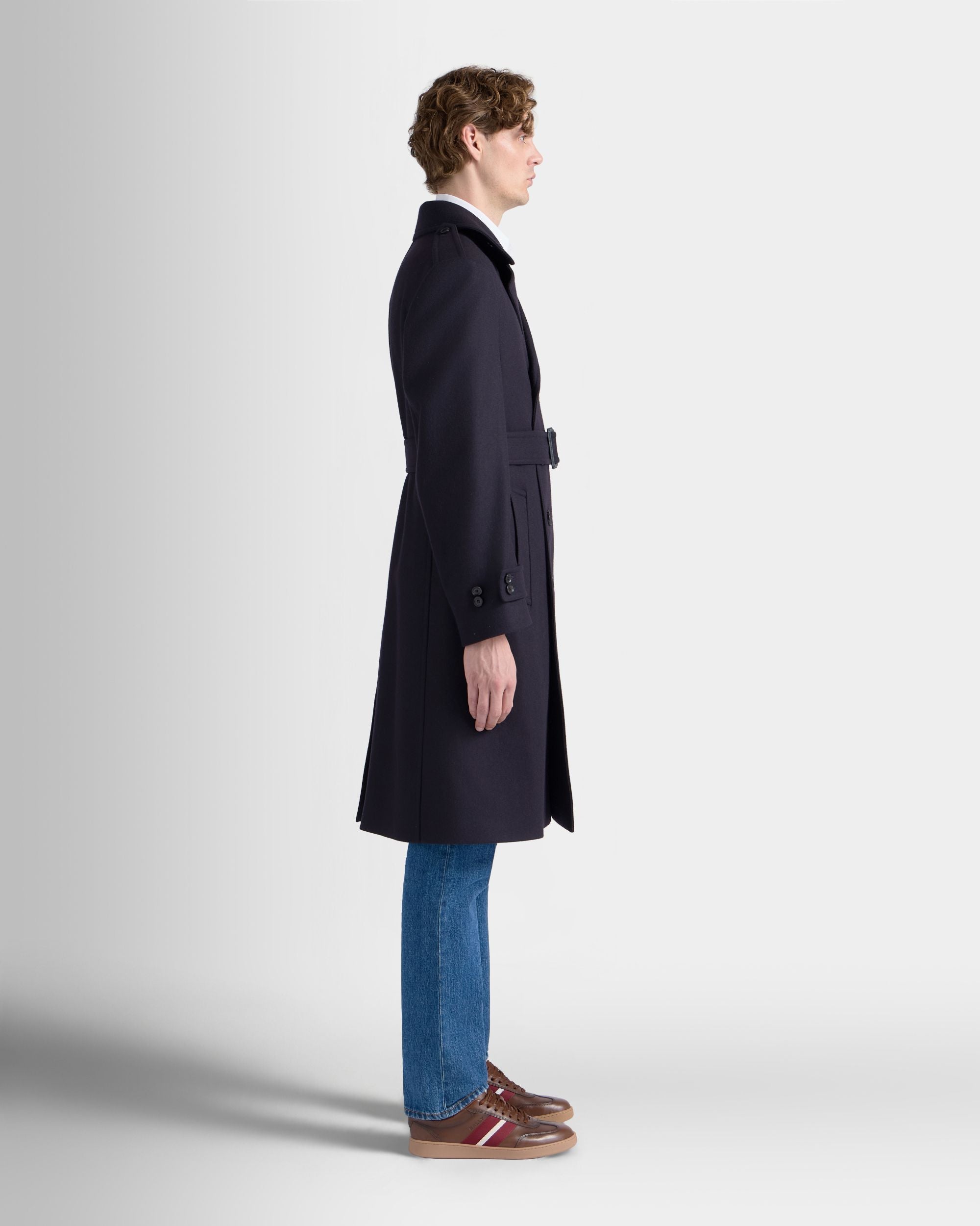 Bally Global - Trench Coat in a Navy Blue Wool Blend - Blue