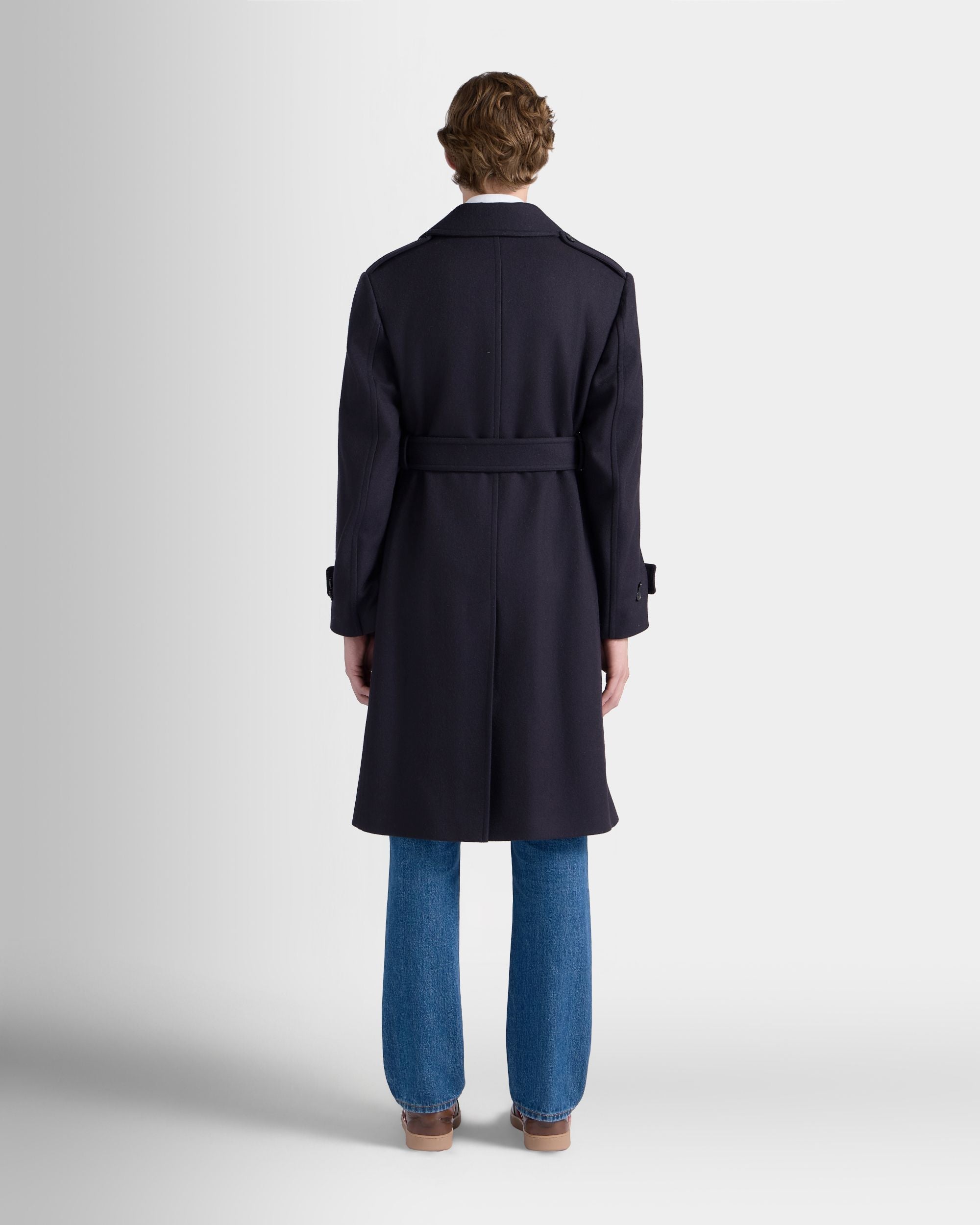 Bally Global - Trench En Laine Mélangée Navy Blue - Bleu