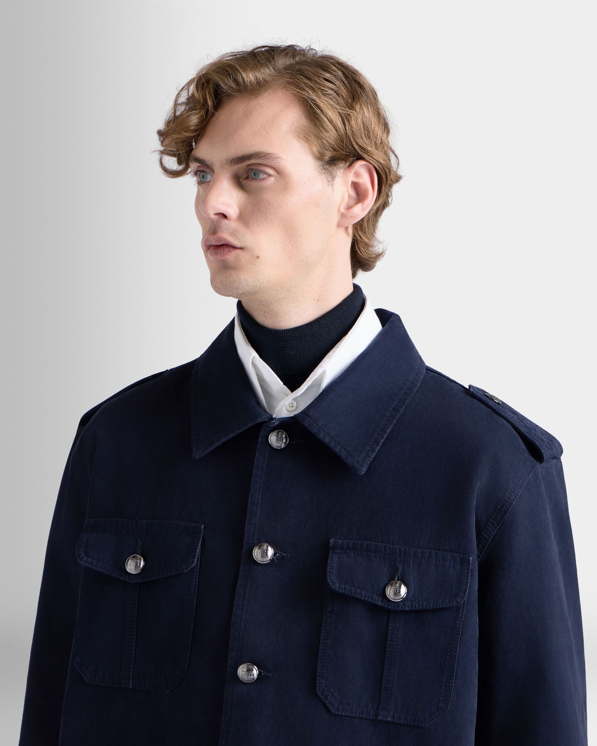 Bally Global - Overshirt in a Navy Blue Cotton Blend - Blue