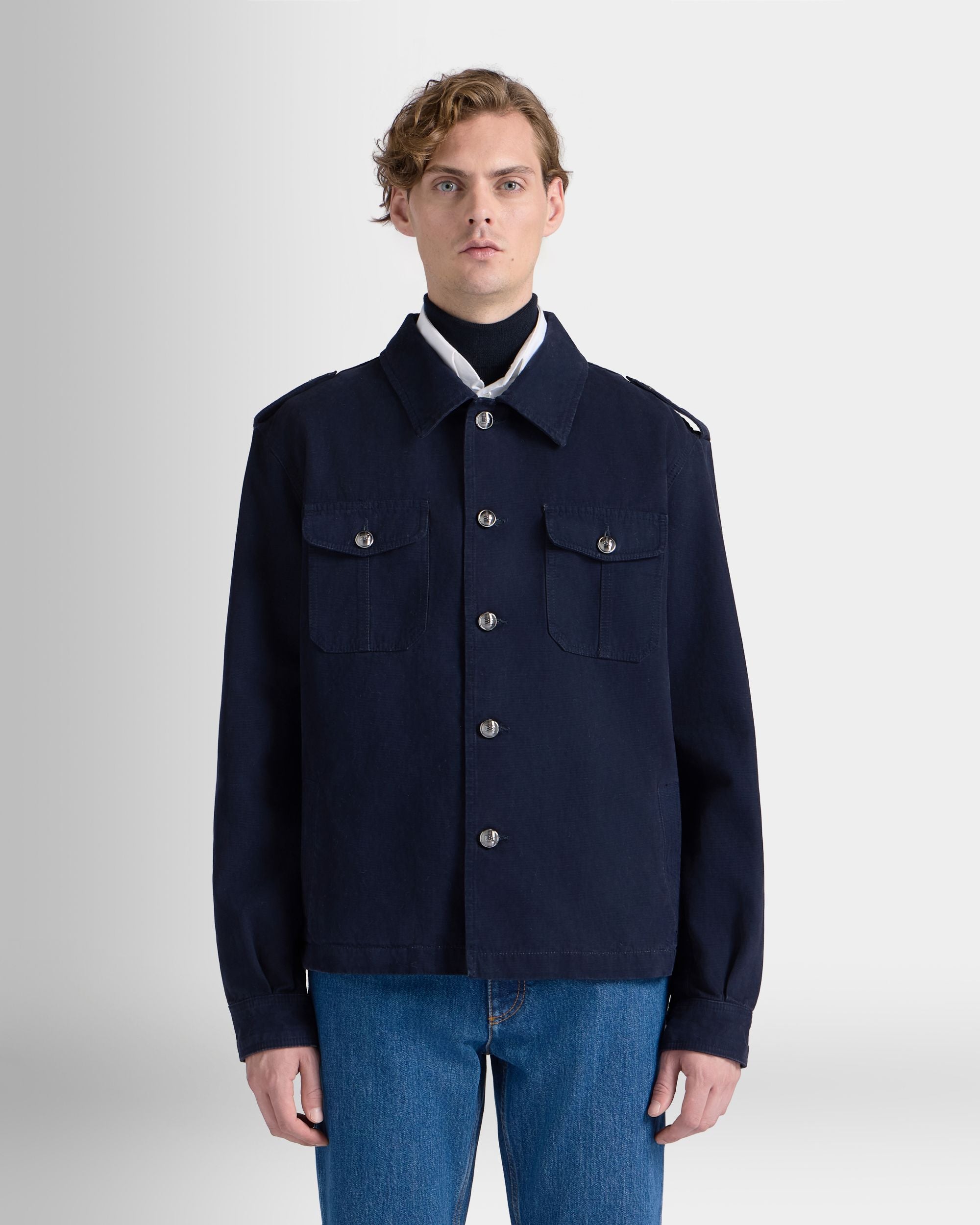 Bally Global - Overshirt in a Navy Blue Cotton Blend - Blue