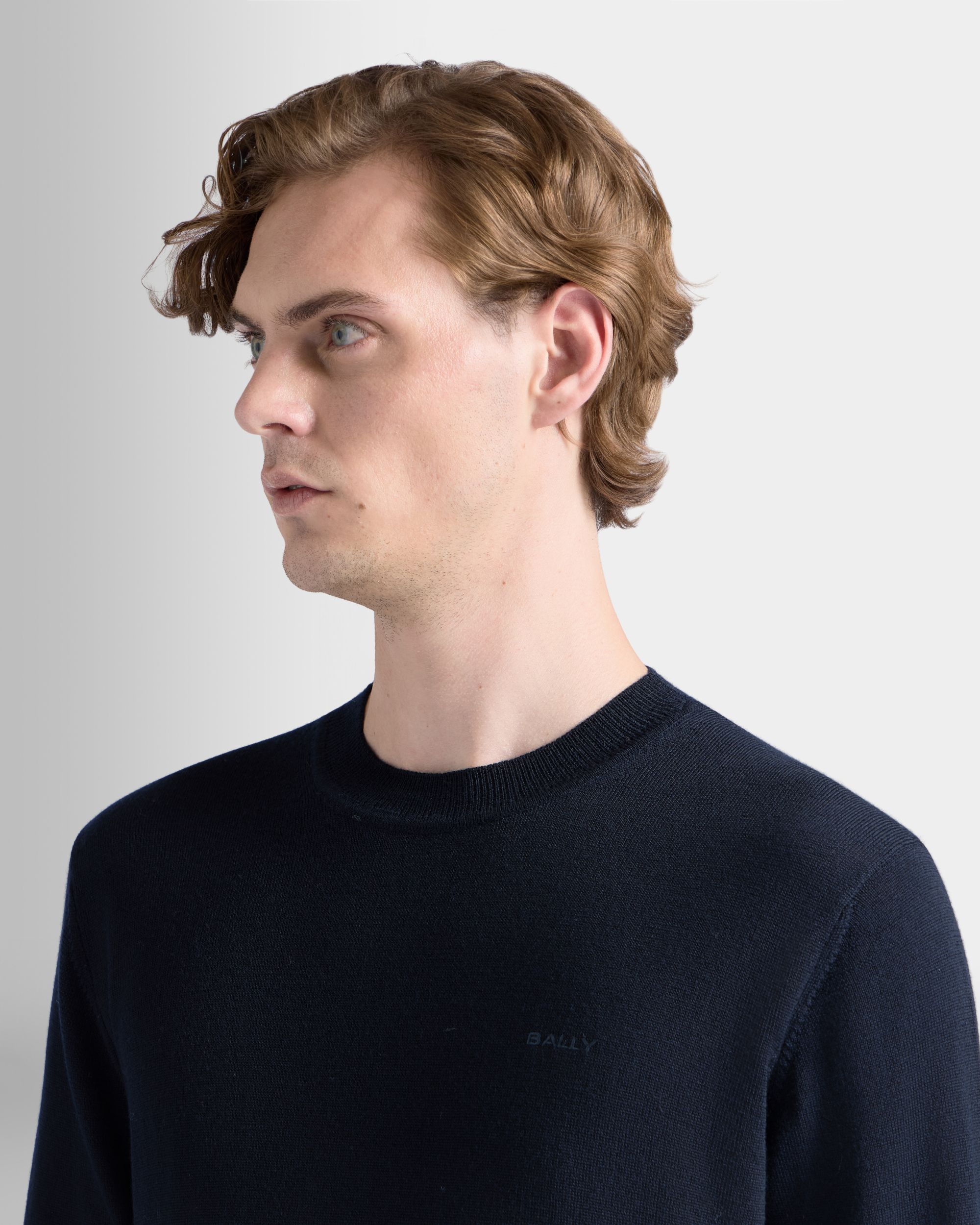 Bally Global - Crewneck Sweater in Navy Blue Wool - Blue