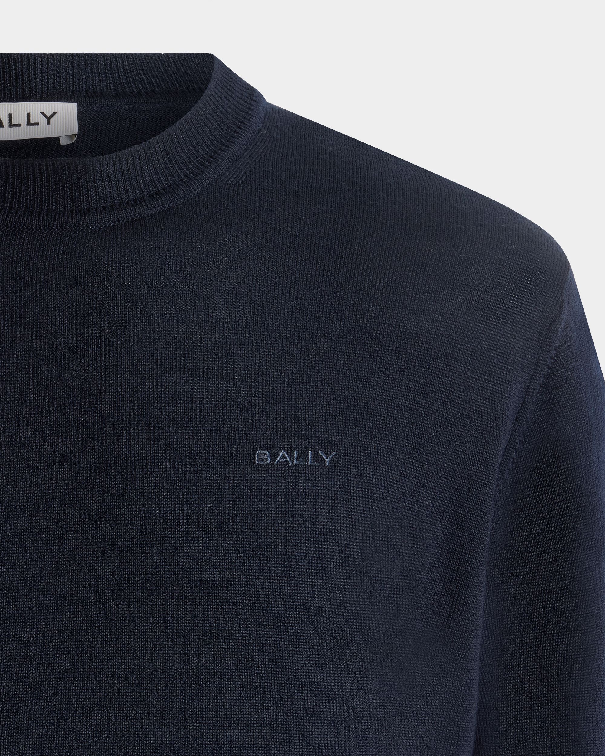 Bally Global - Crewneck Sweater in Navy Blue Wool - Blue