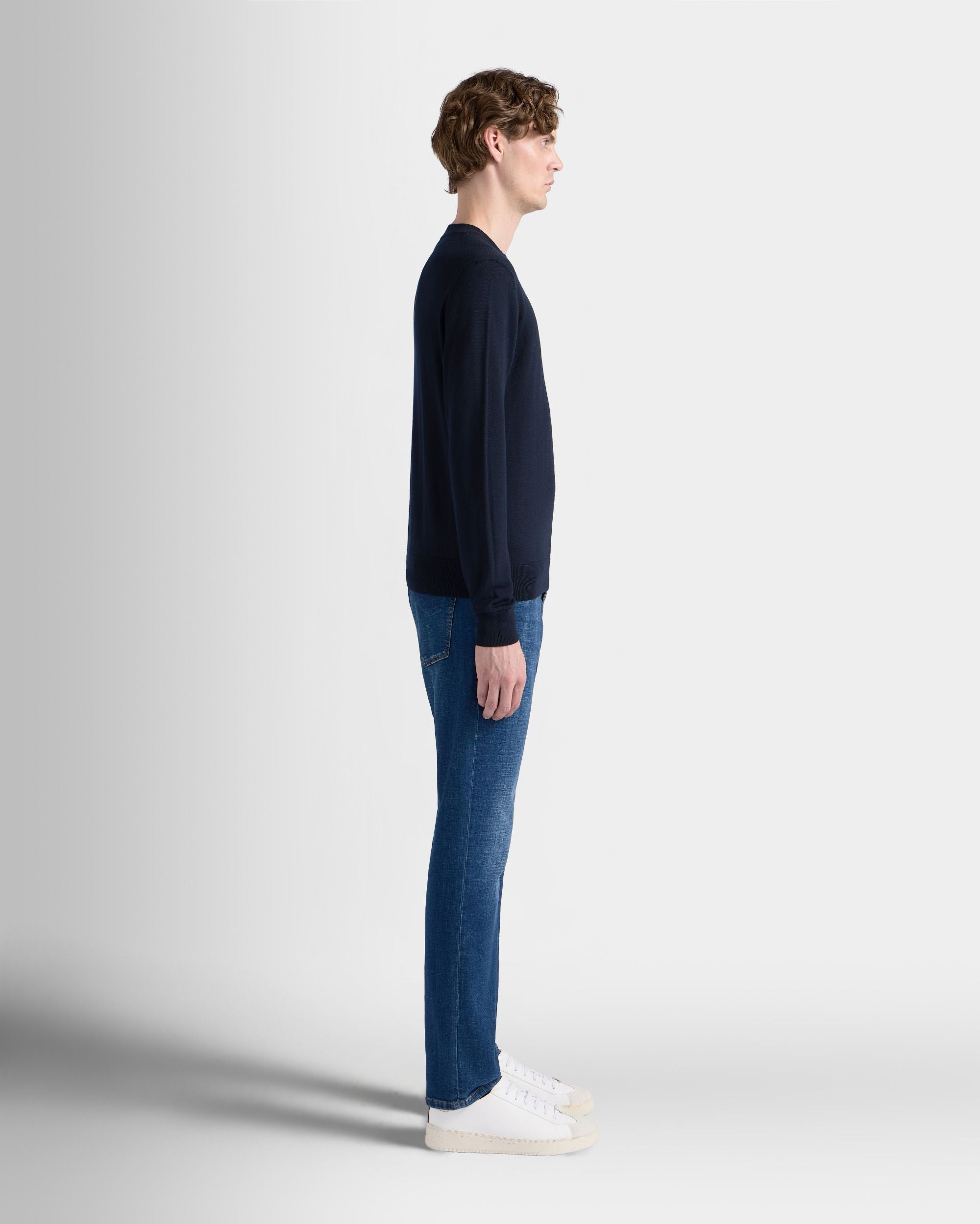 Bally Global - Crewneck Sweater in Navy Blue Wool - Blue