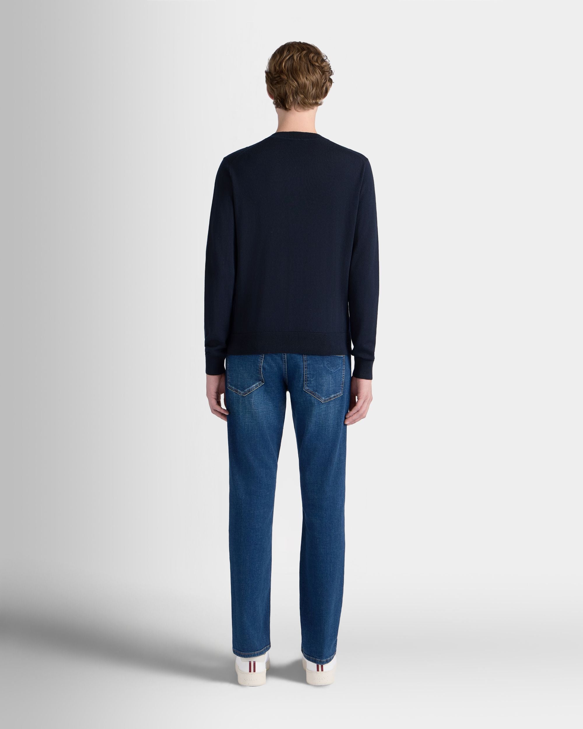 Bally Global - Crewneck Sweater in Navy Blue Wool - Blue