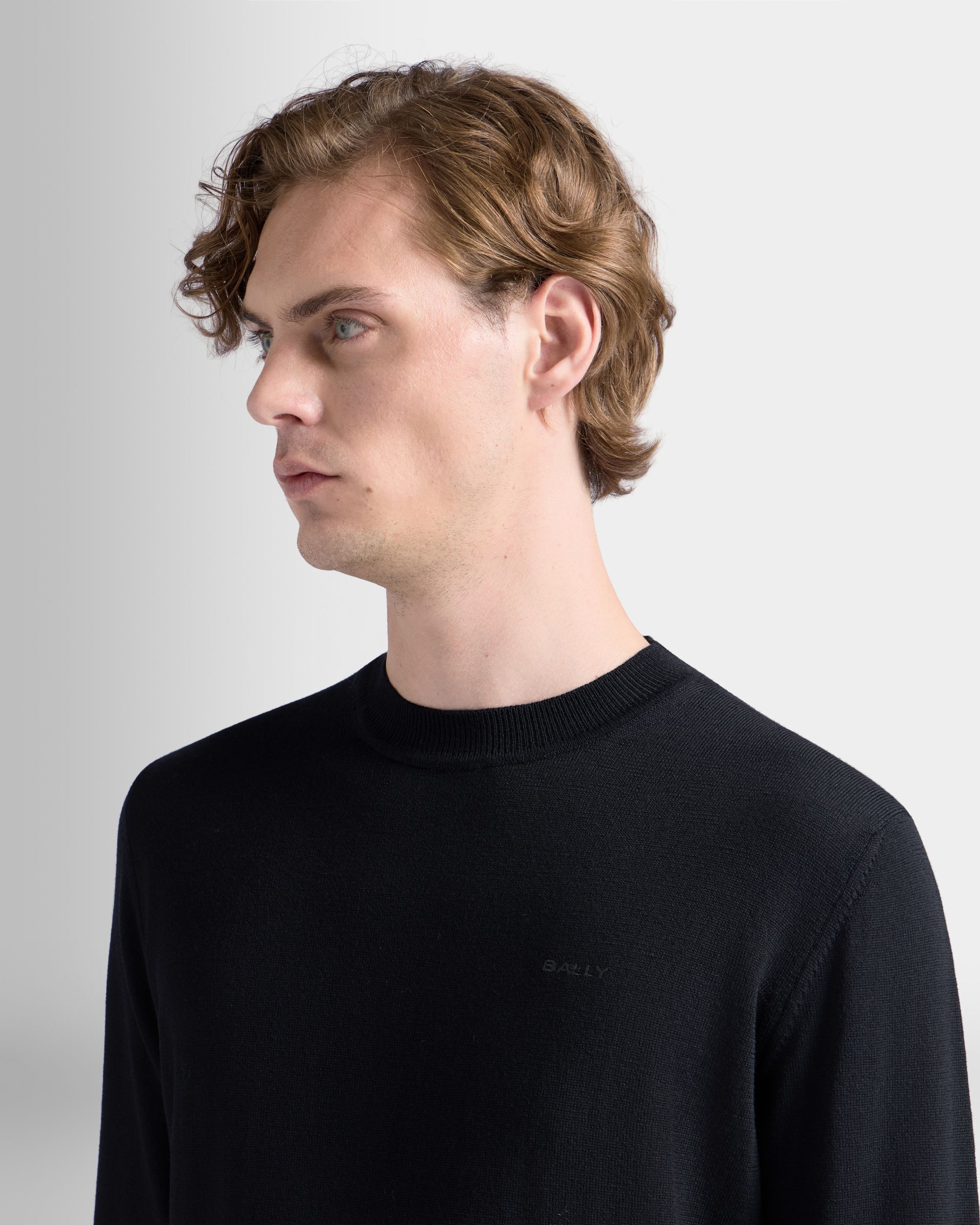 Bally Global - Crewneck Sweater in Black Wool - Black