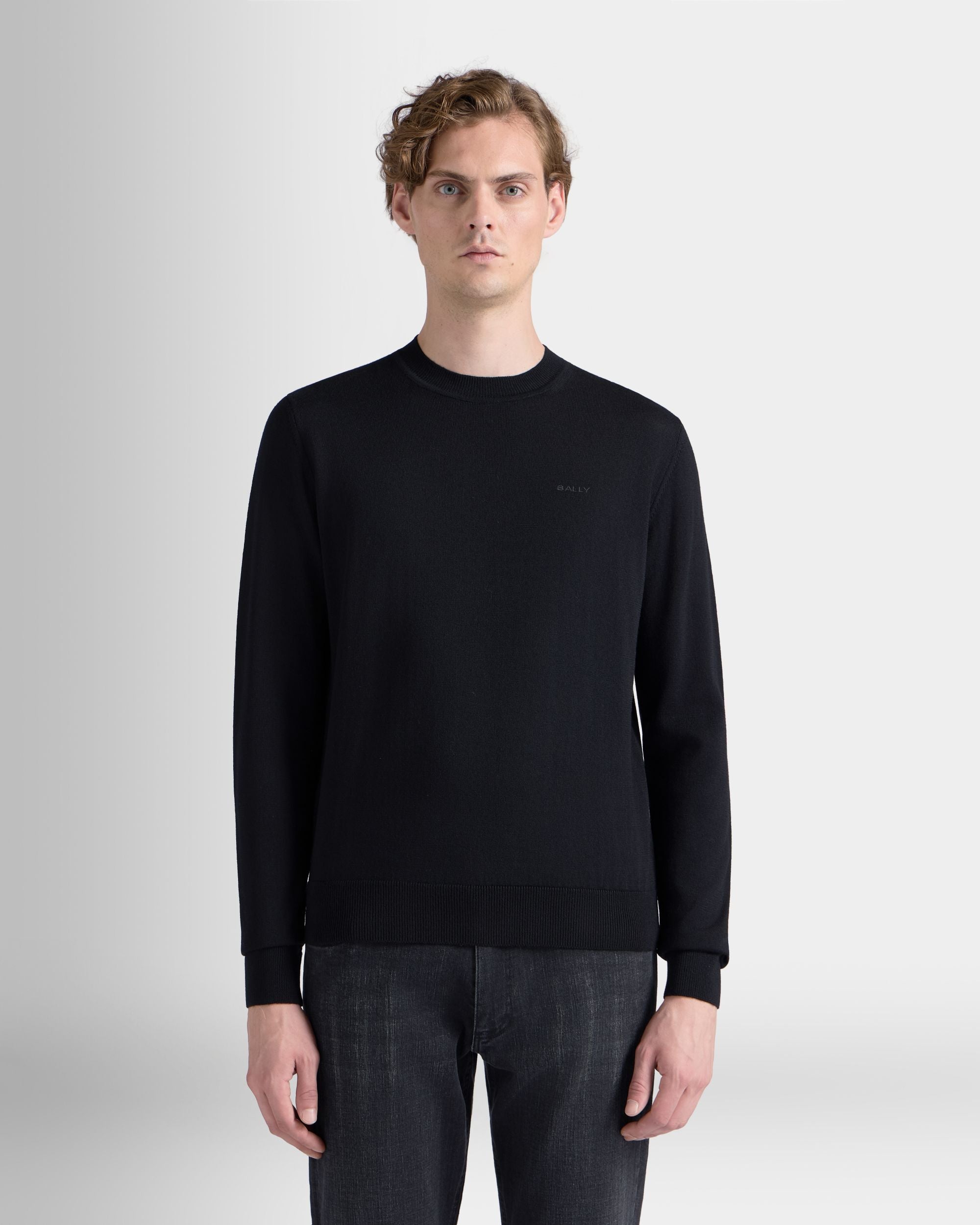 Bally Global - Crewneck Sweater in Black Wool - Black