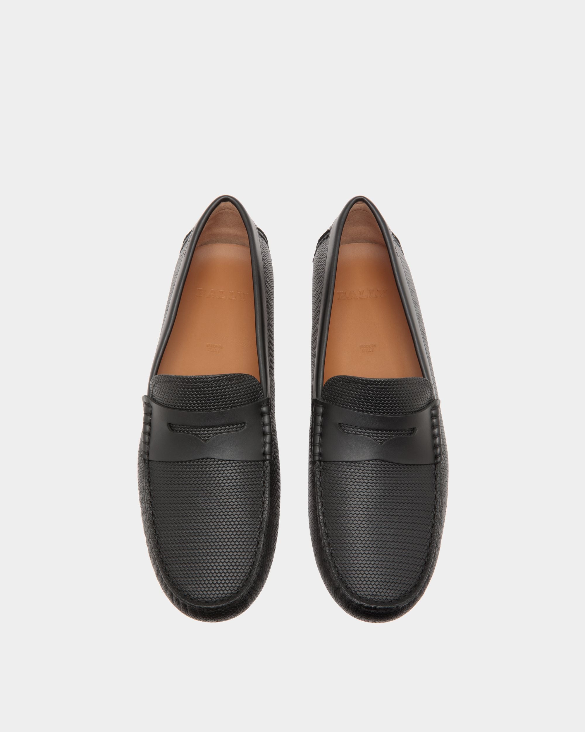 Bally Global - Chaussure Driver En Cuir Gaufré Noir - Black