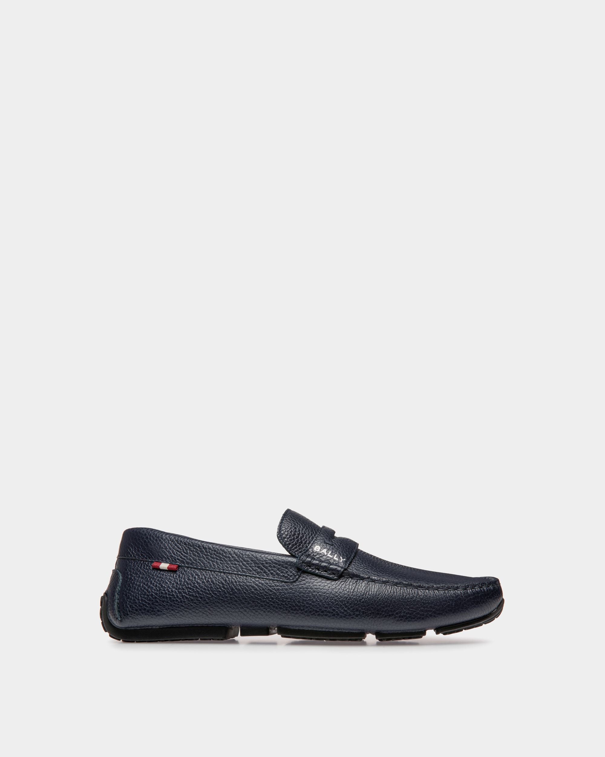 Bally Global - Pilot Driver In Navy Blue Grained Leather - Blue