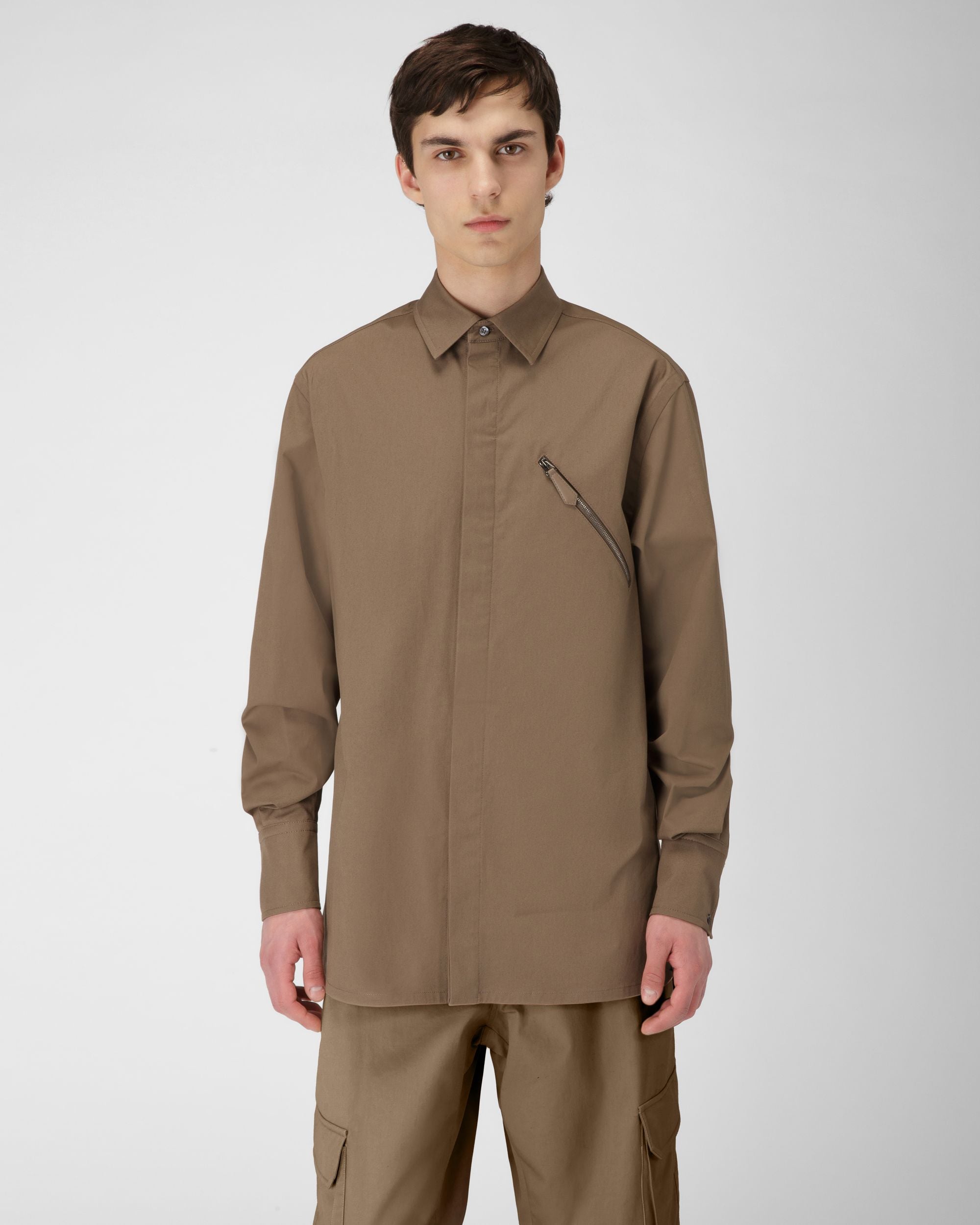 Bally Global - Stretch Cotton Shirt In Taupe - Beige